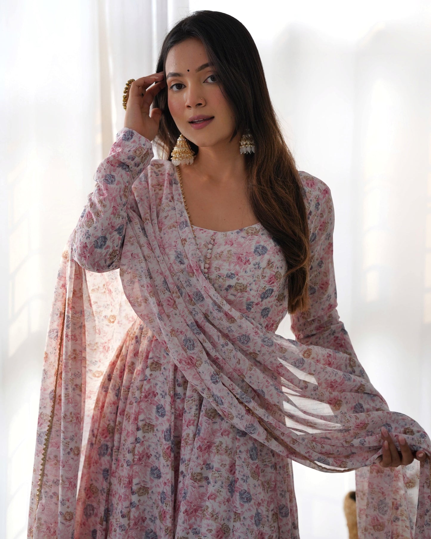 Exquisite Chiffon Floral Digital Printed Fully Stitched Anarkali Pant Suit - Ethnicwish