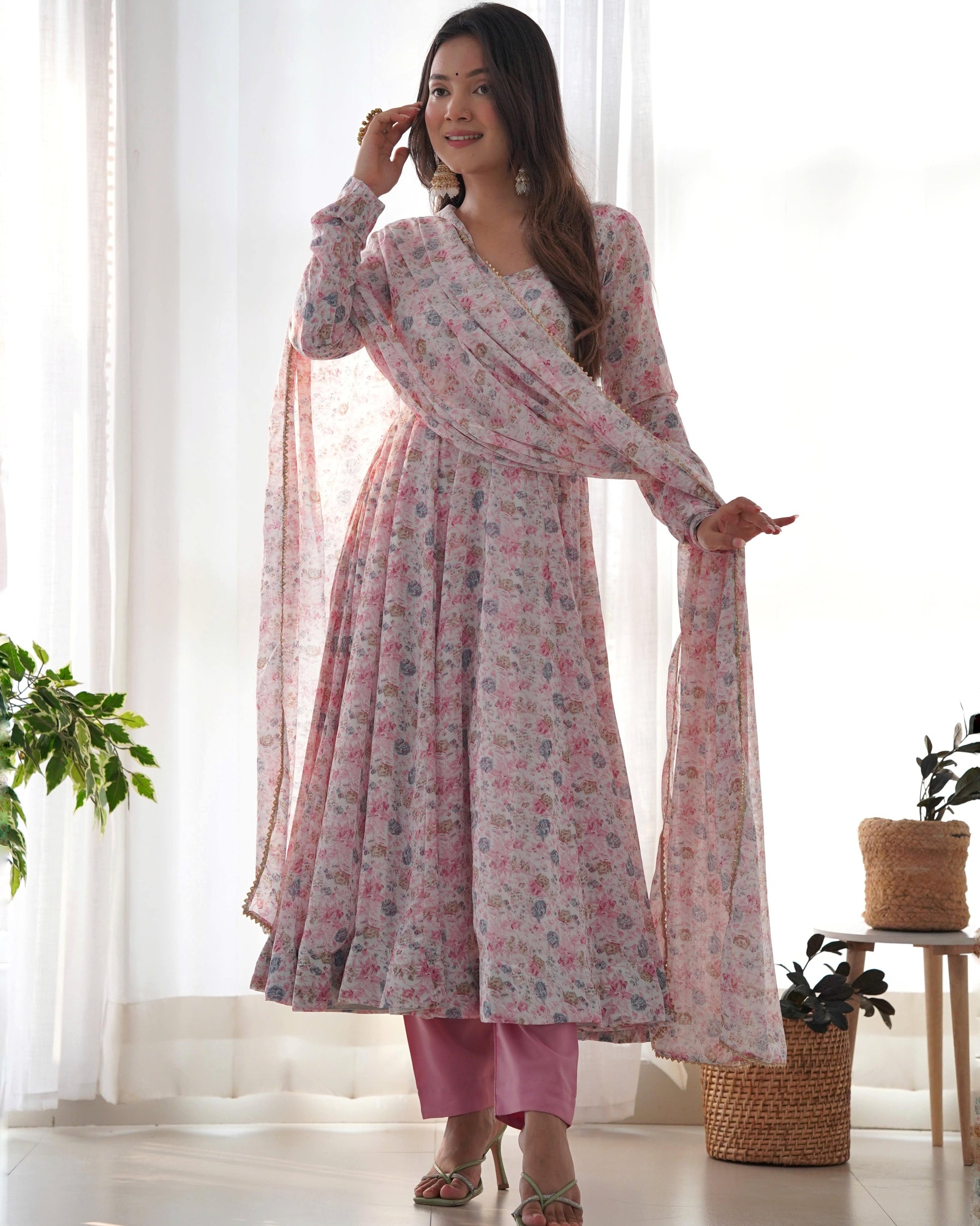 Exquisite Chiffon Floral Digital Printed Fully Stitched Anarkali Pant Suit - Ethnicwish