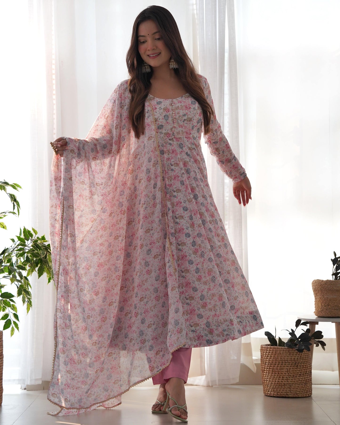 Exquisite Chiffon Floral Digital Printed Fully Stitched Anarkali Pant Suit - Ethnicwish