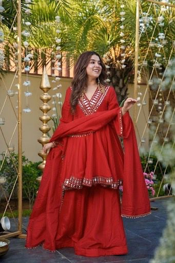 Premium 3 Piece Plazzo Set with Real Mirror & Embroidery Work – Festive & Party Wear Outfit