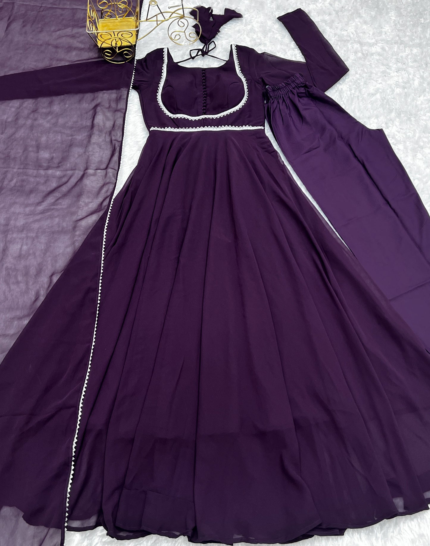 Fetching Faux Georgette Fancy Neck Anarkali Pant Suit - Ethnicwish
