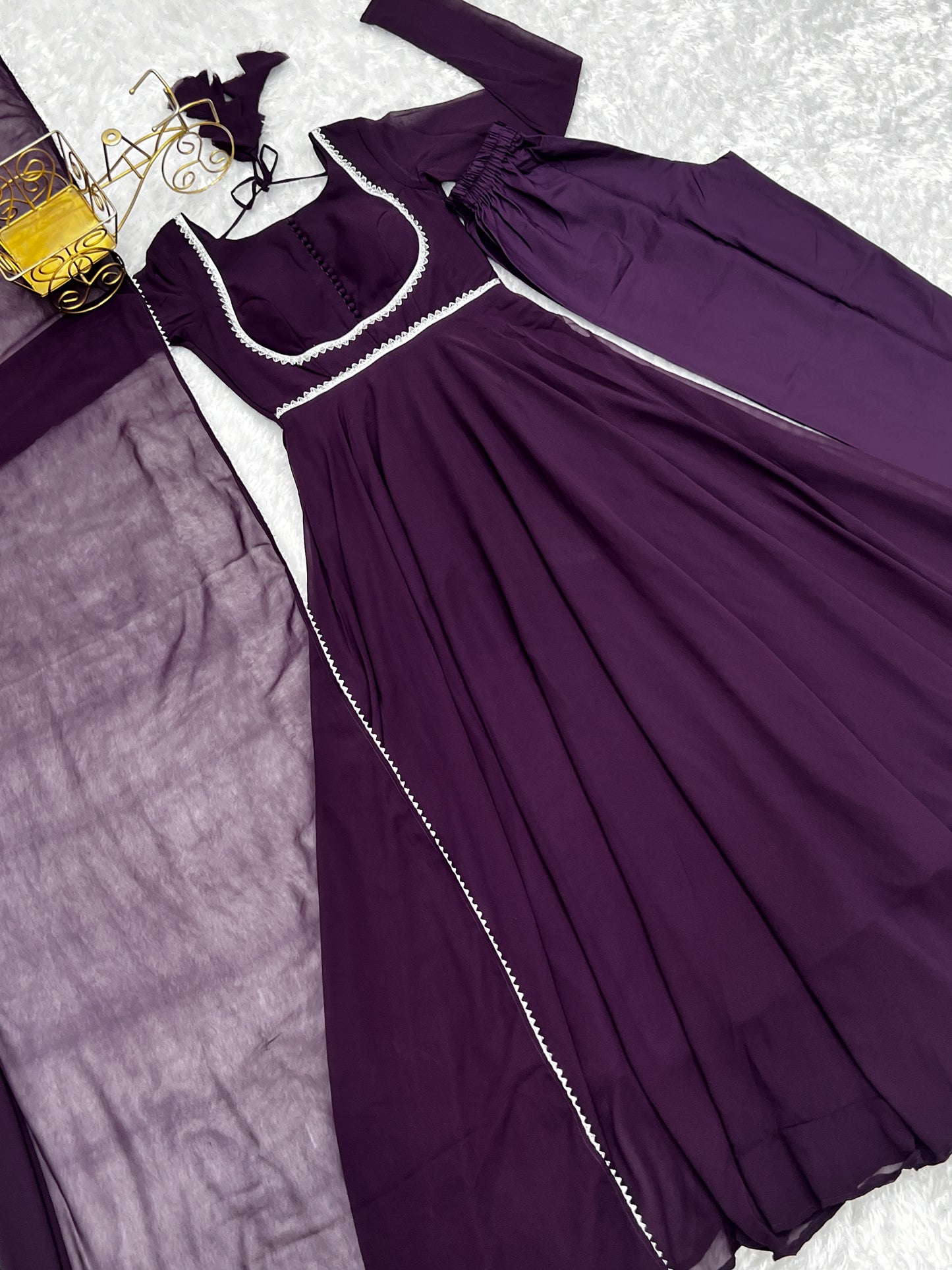 Fetching Faux Georgette Fancy Neck Anarkali Pant Suit - Ethnicwish