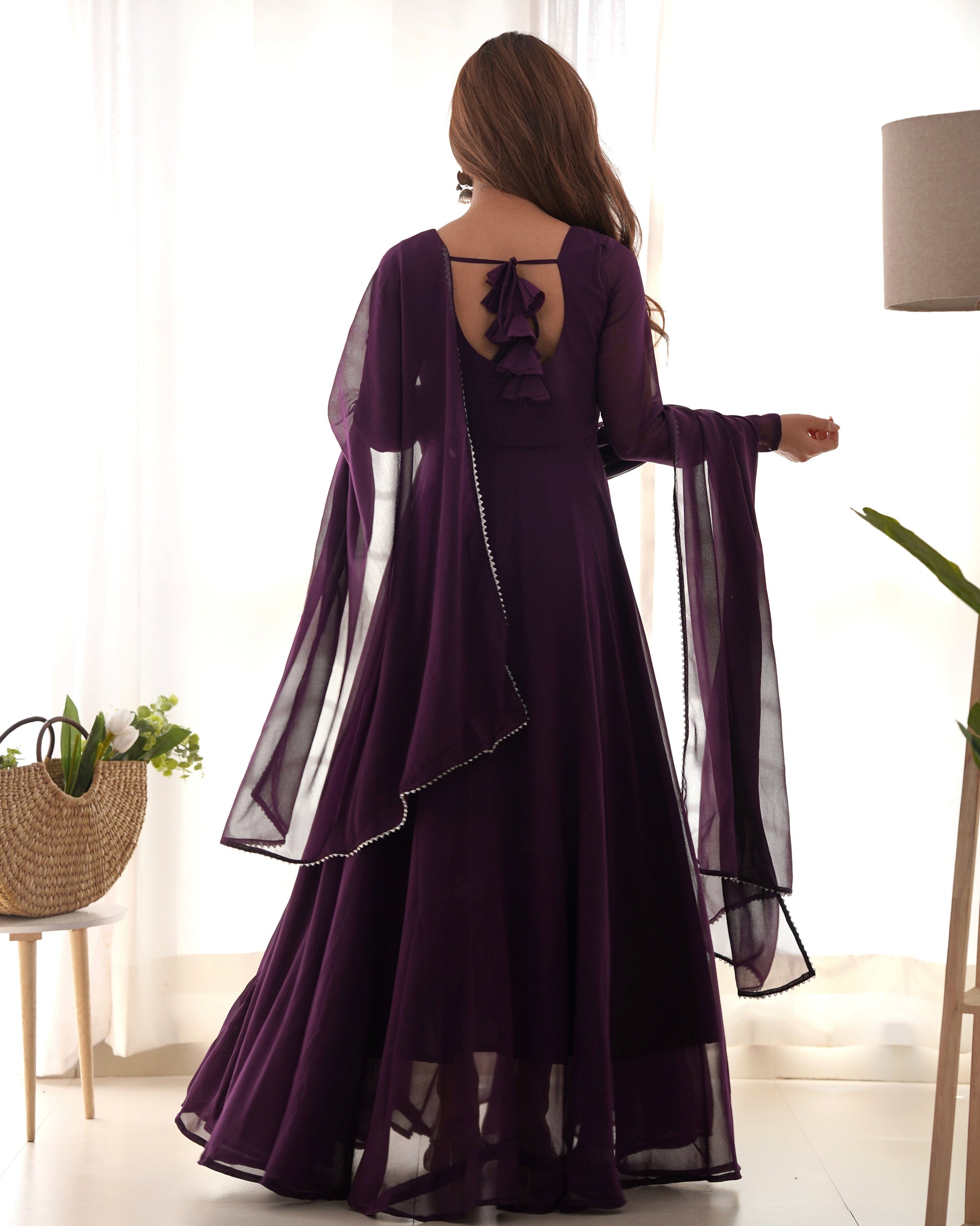 Fetching Faux Georgette Fancy Neck Anarkali Pant Suit - Ethnicwish