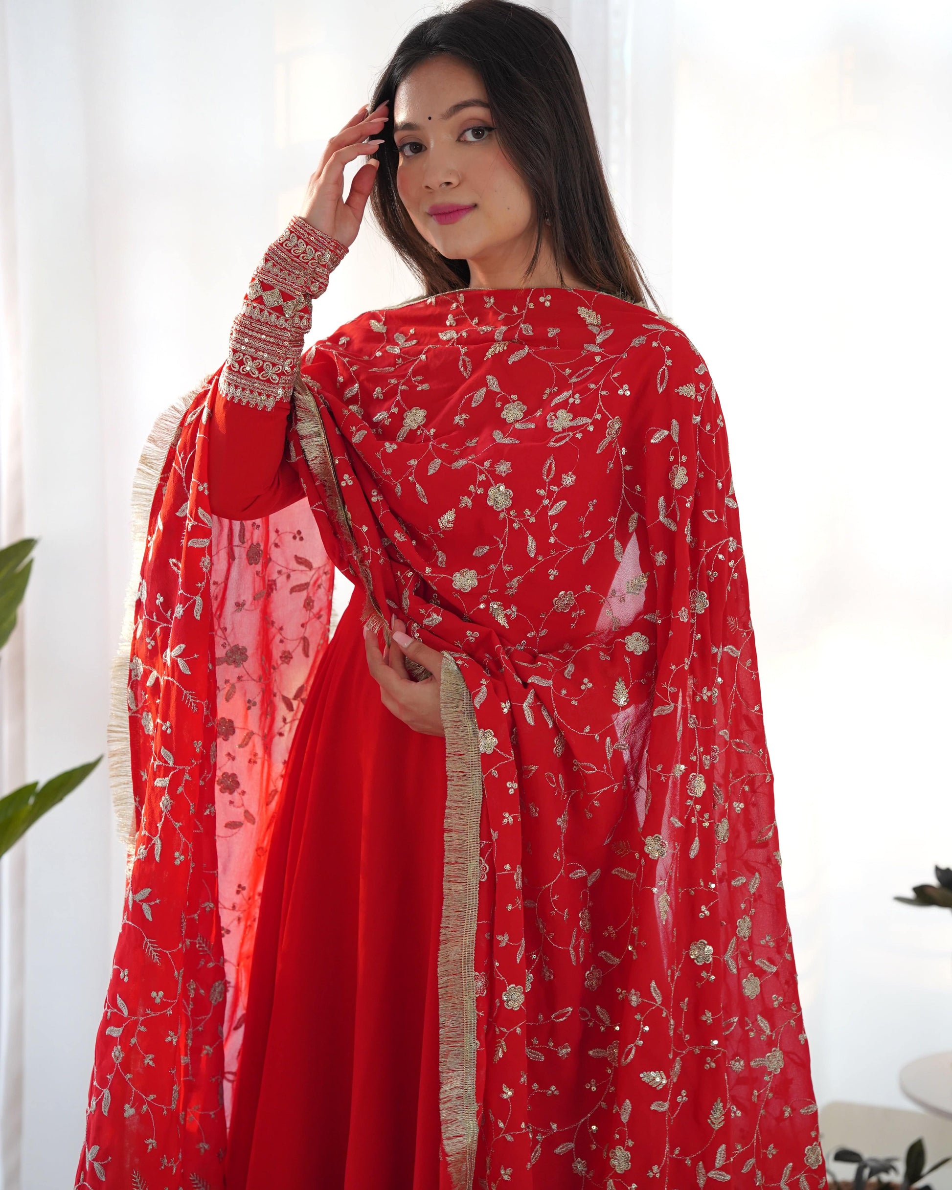 Radiant Faux Georgette Fully Flared Designer Anarkali Pant Suit - Ethnicwish