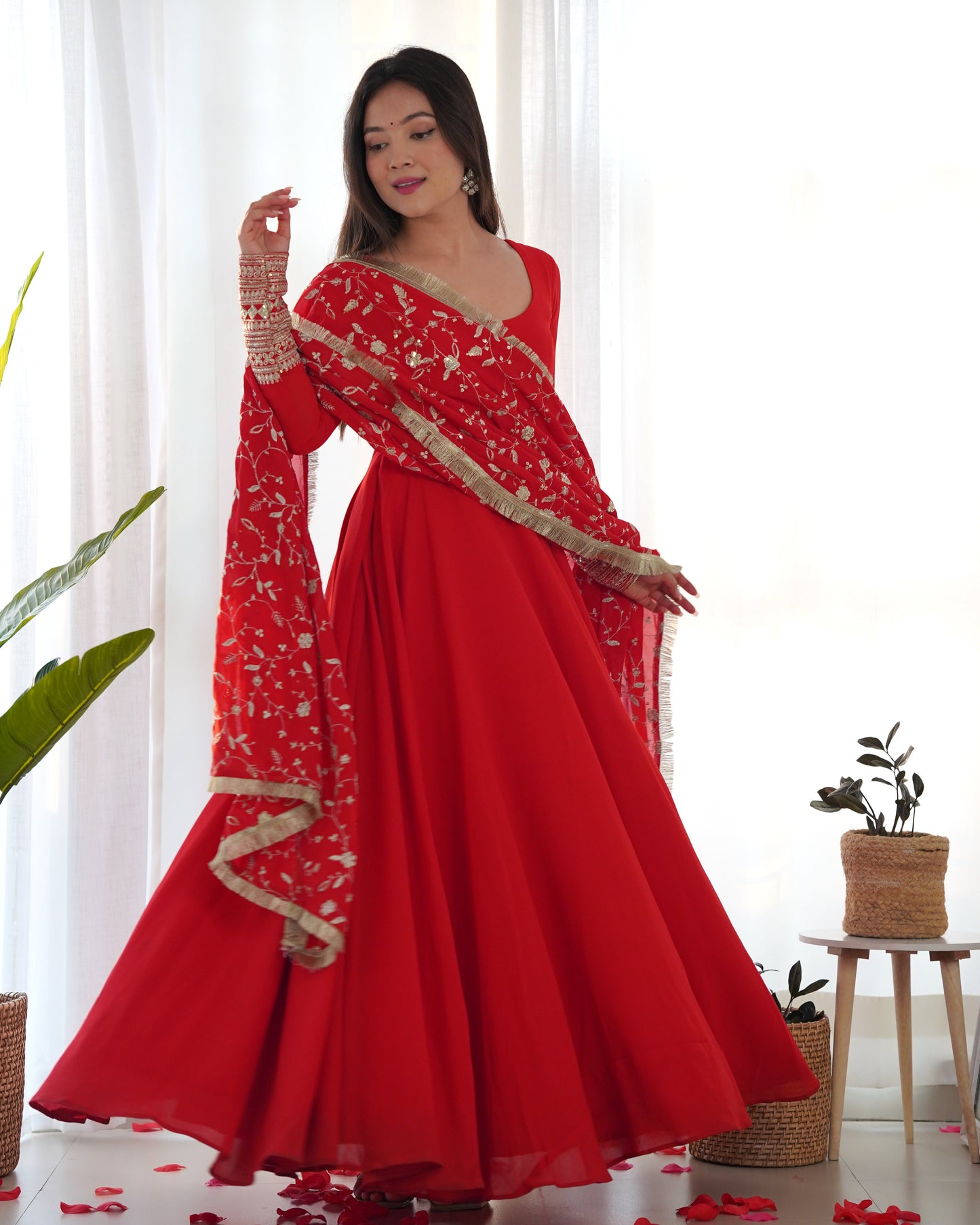 Premium Red Color Georgette Gown With Embroidery Sequence