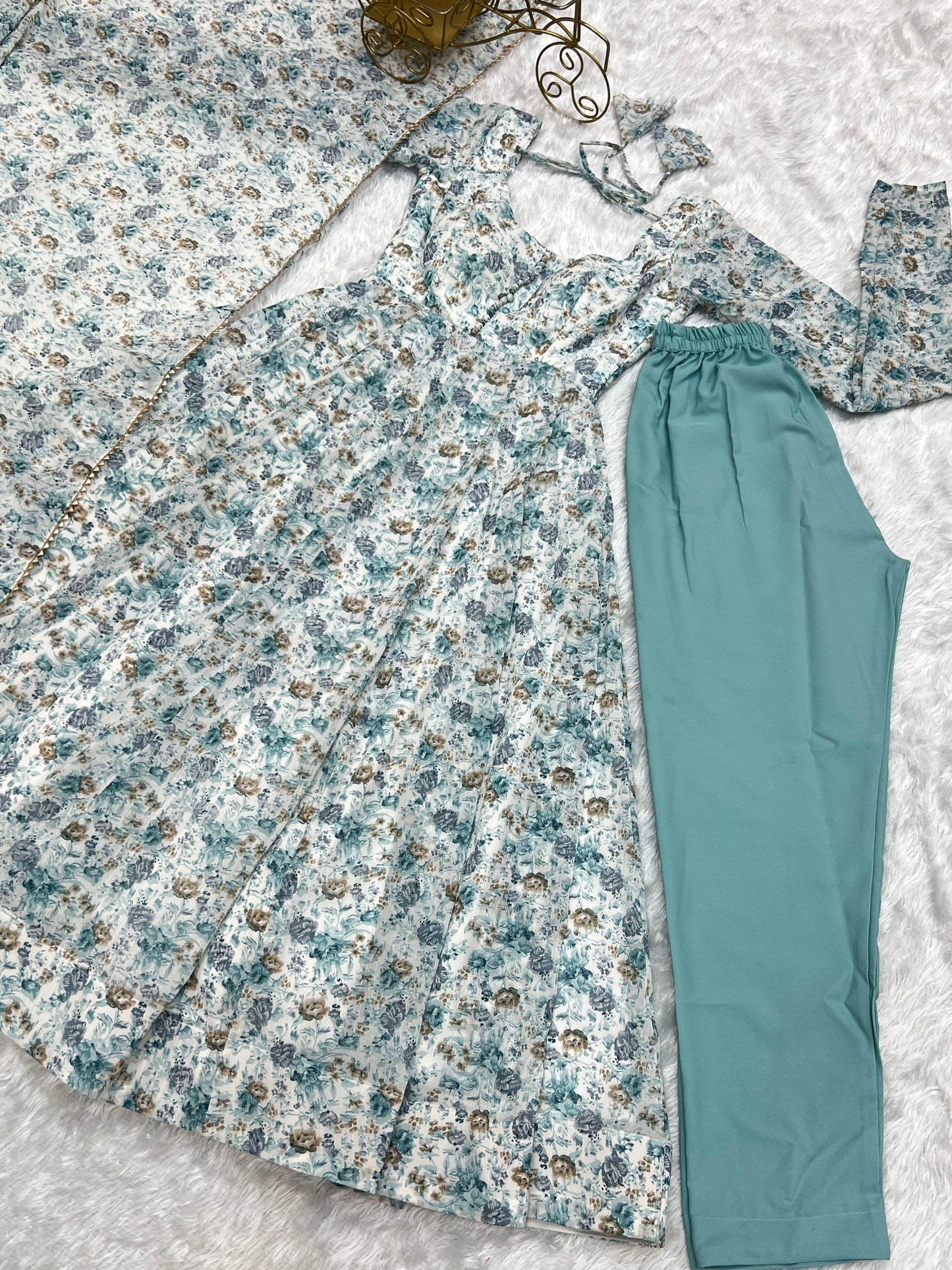 Exquisite Chiffon Floral Digital Printed Fully Stitched Anarkali Pant Suit - Ethnicwish