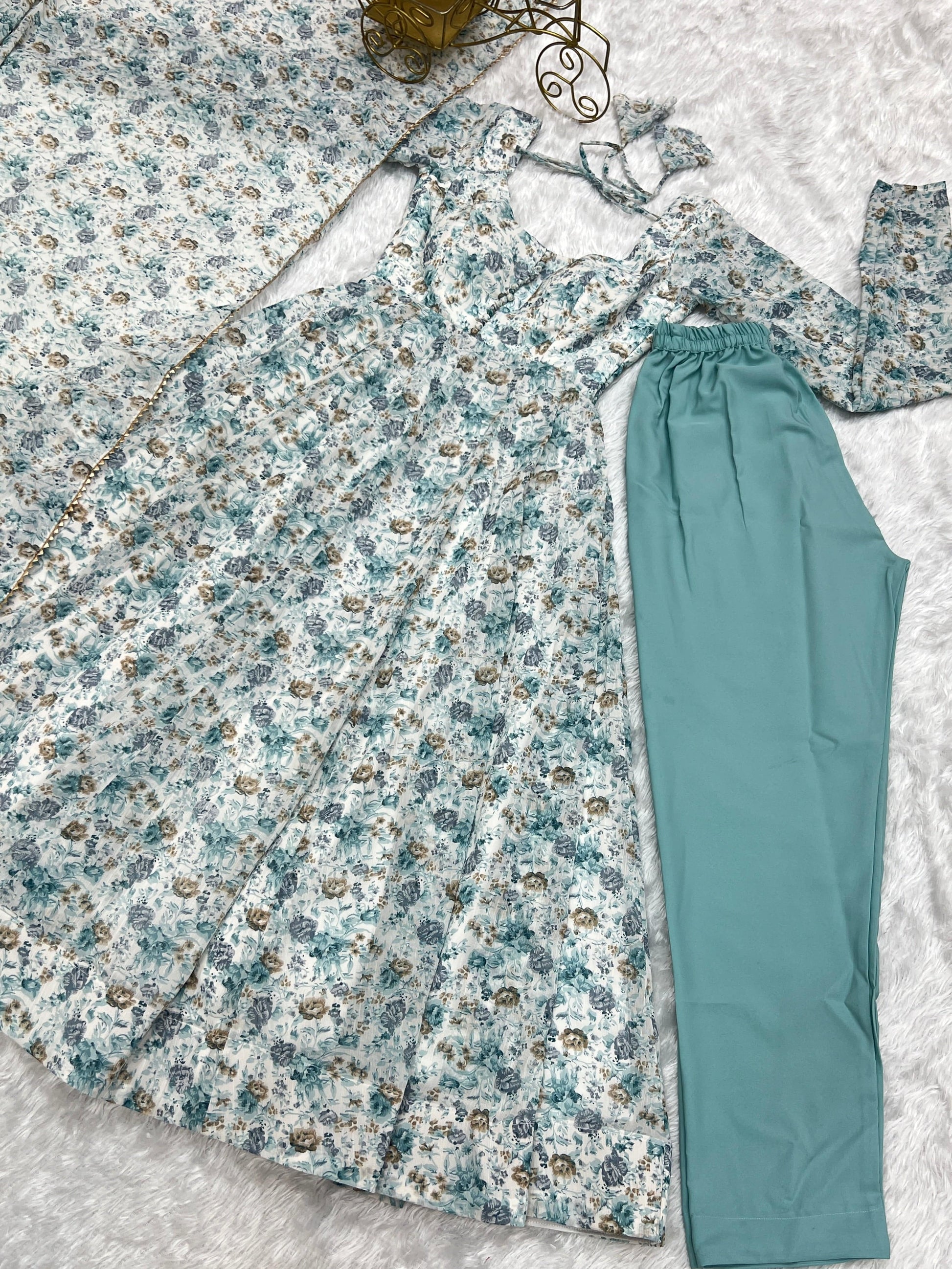 Exquisite Chiffon Floral Digital Printed Fully Stitched Anarkali Pant Suit - Ethnicwish