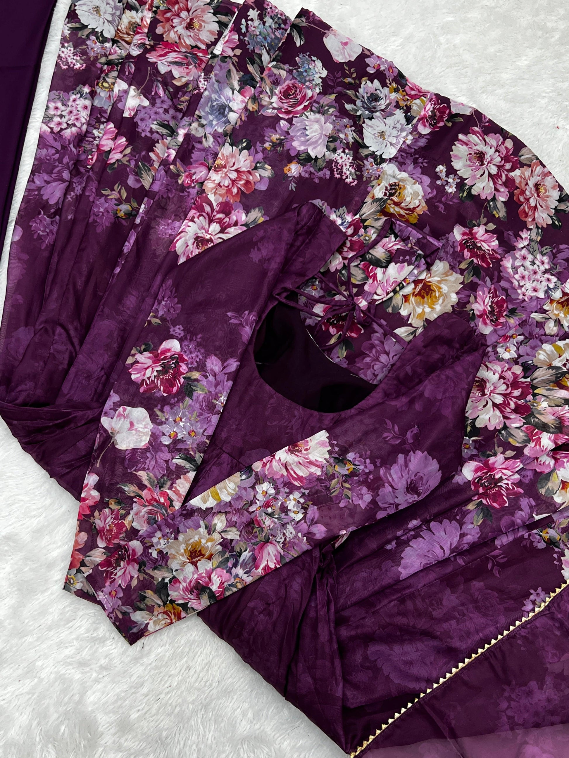 Lovely Organza Silk Floral Digital Printed Anarkali Pant Suit - Ethnicwish