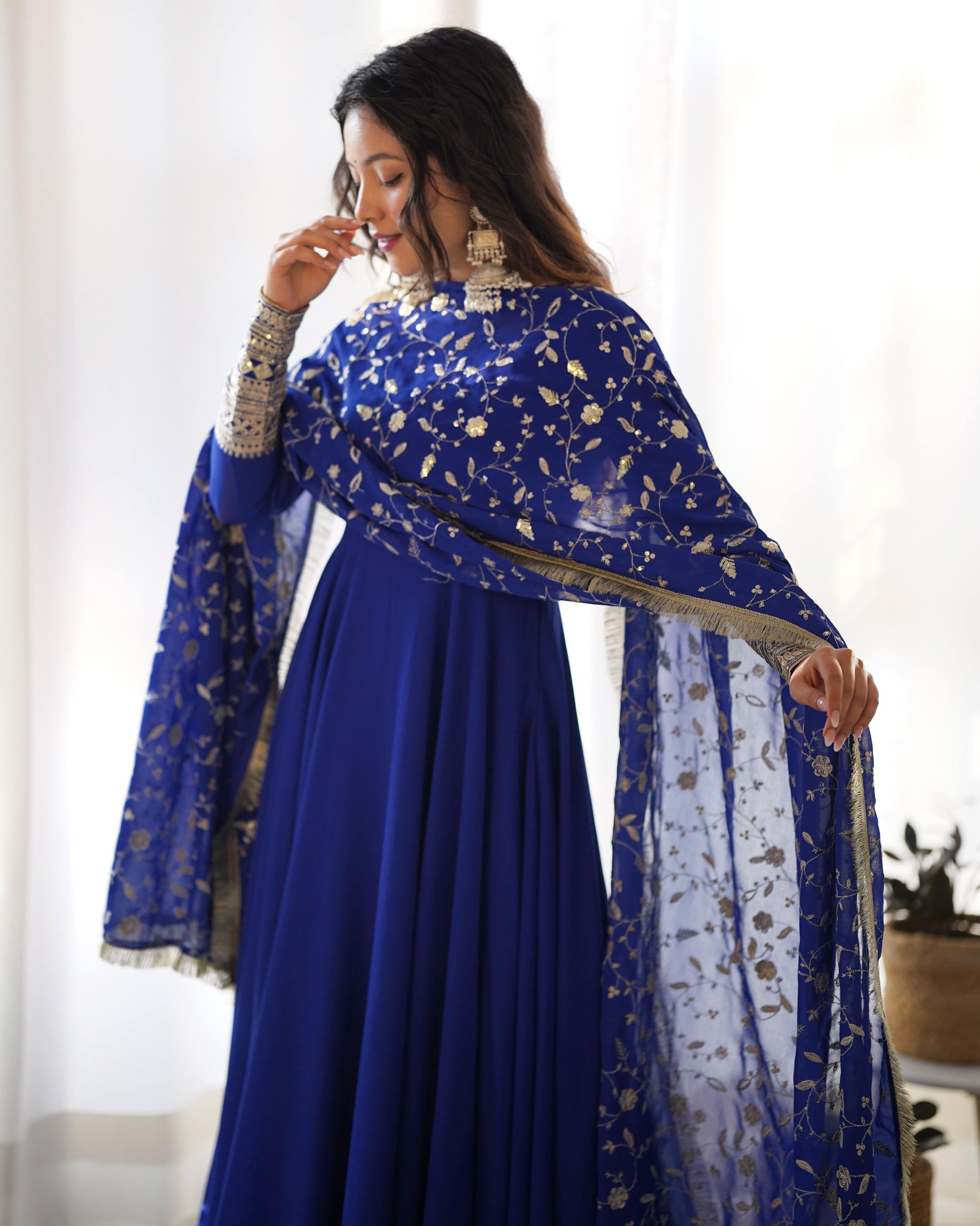 Radiant Faux Georgette Fully Flared Designer Anarkali Pant Suit - Ethnicwish