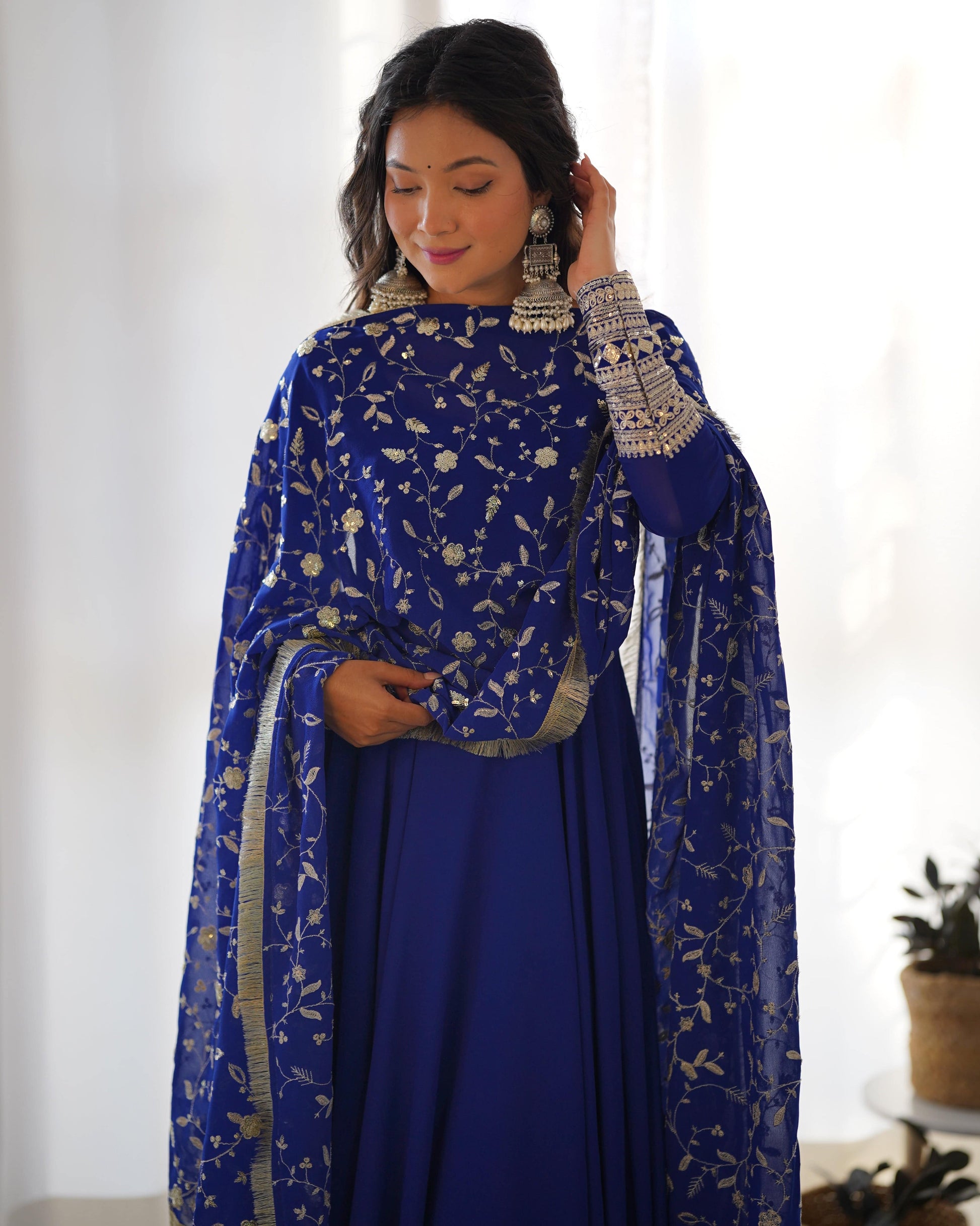 Radiant Faux Georgette Fully Flared Designer Anarkali Pant Suit - Ethnicwish