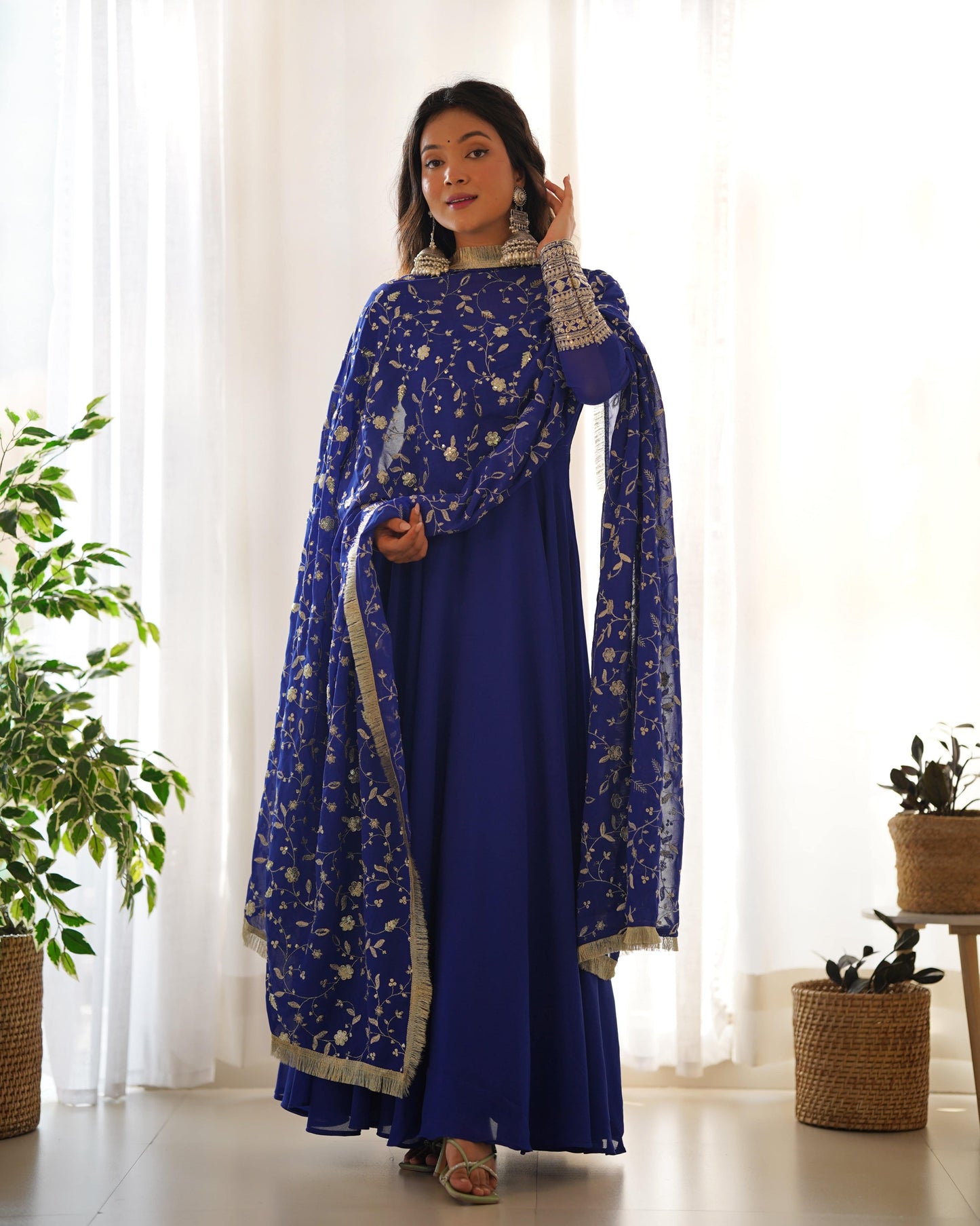 Radiant Faux Georgette Fully Flared Designer Anarkali Pant Suit - Ethnicwish