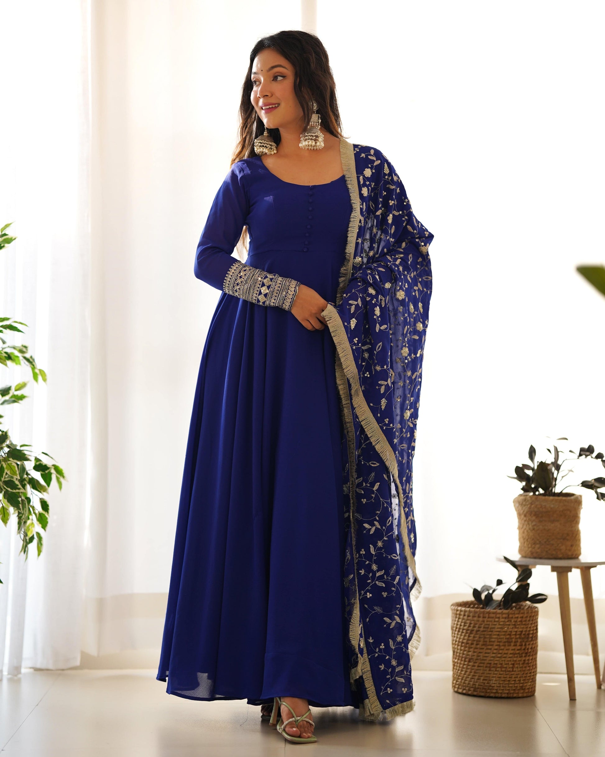 Radiant Faux Georgette Fully Flared Designer Anarkali Pant Suit - Ethnicwish