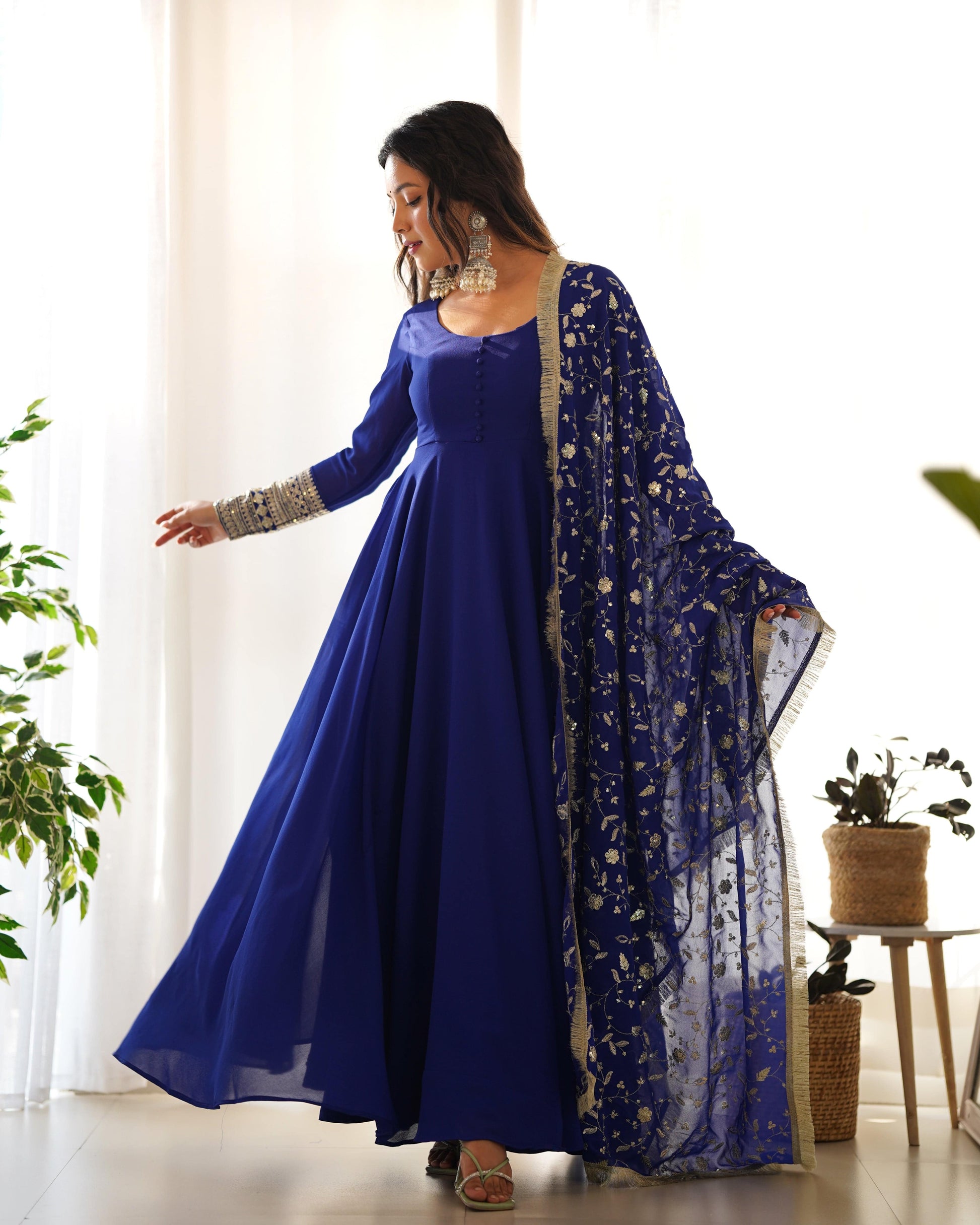 Radiant Faux Georgette Fully Flared Designer Anarkali Pant Suit - Ethnicwish