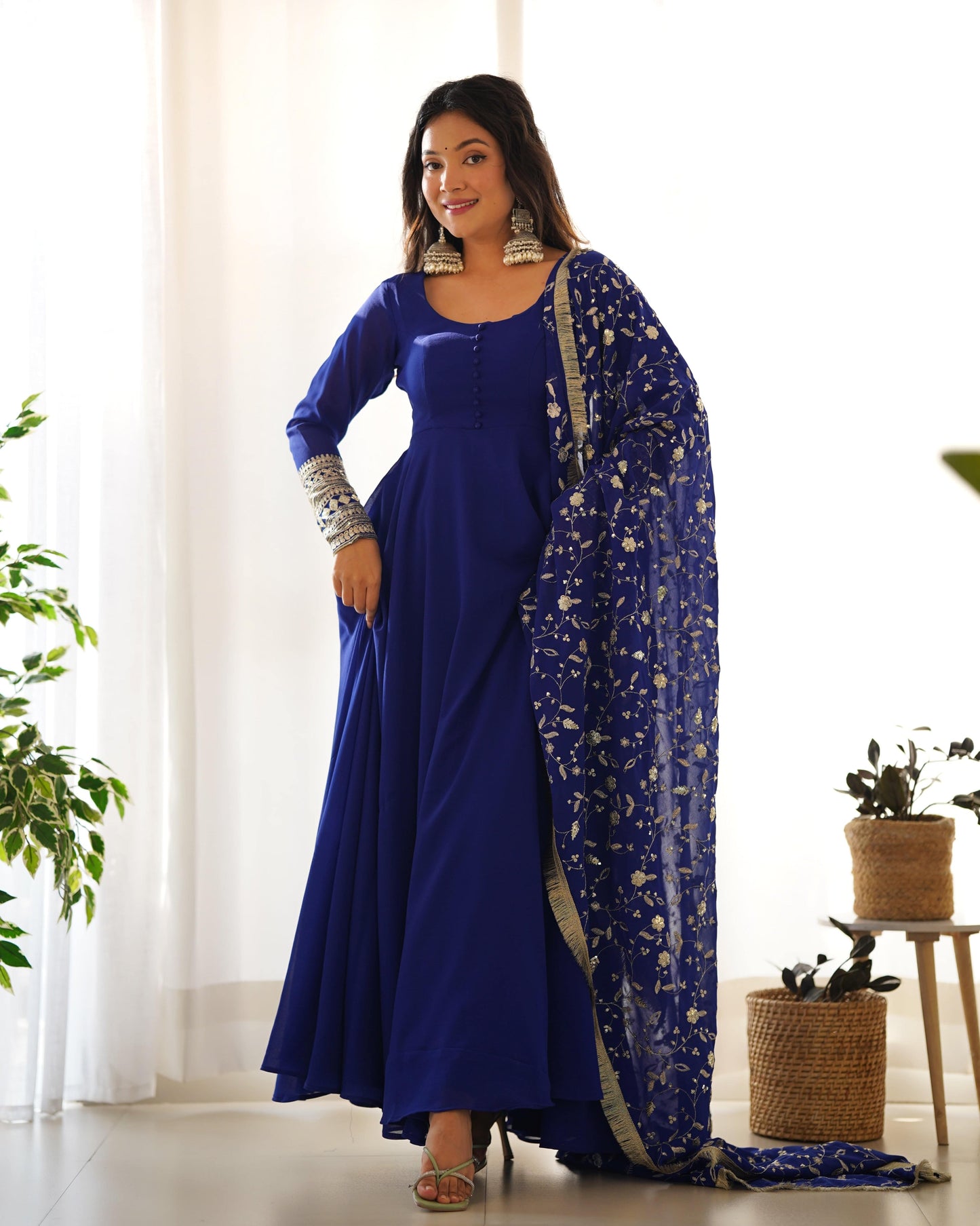 Radiant Faux Georgette Fully Flared Designer Anarkali Pant Suit - Ethnicwish