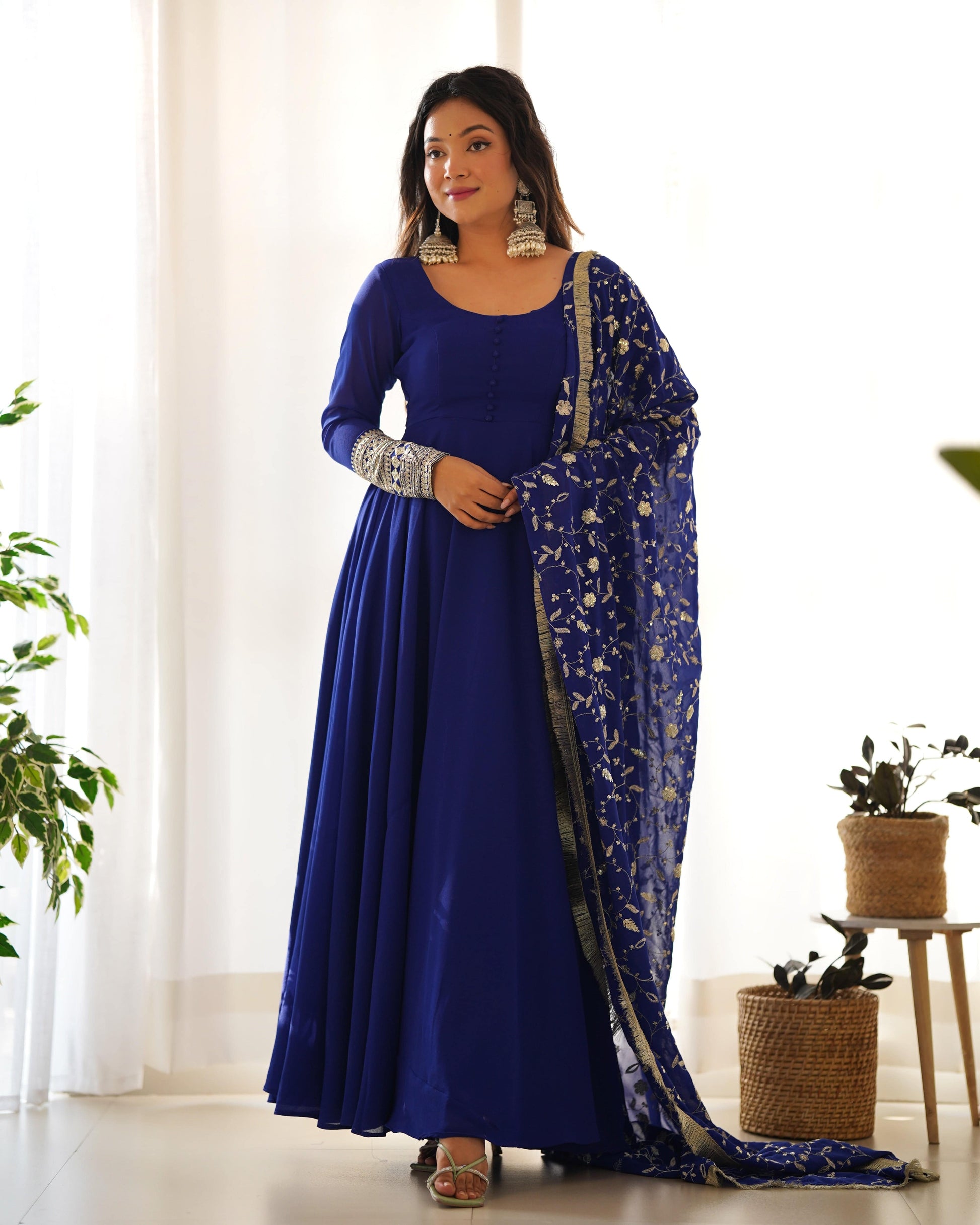 Radiant Faux Georgette Fully Flared Designer Anarkali Pant Suit - Ethnicwish
