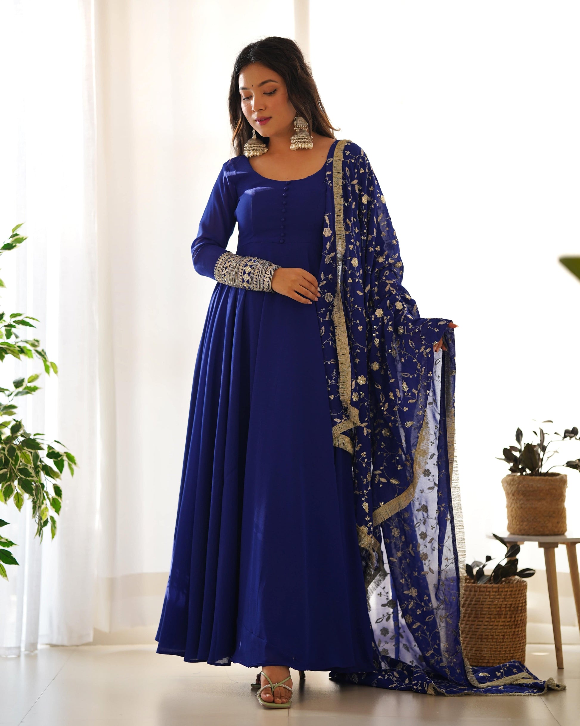 Radiant Faux Georgette Fully Flared Designer Anarkali Pant Suit - Ethnicwish