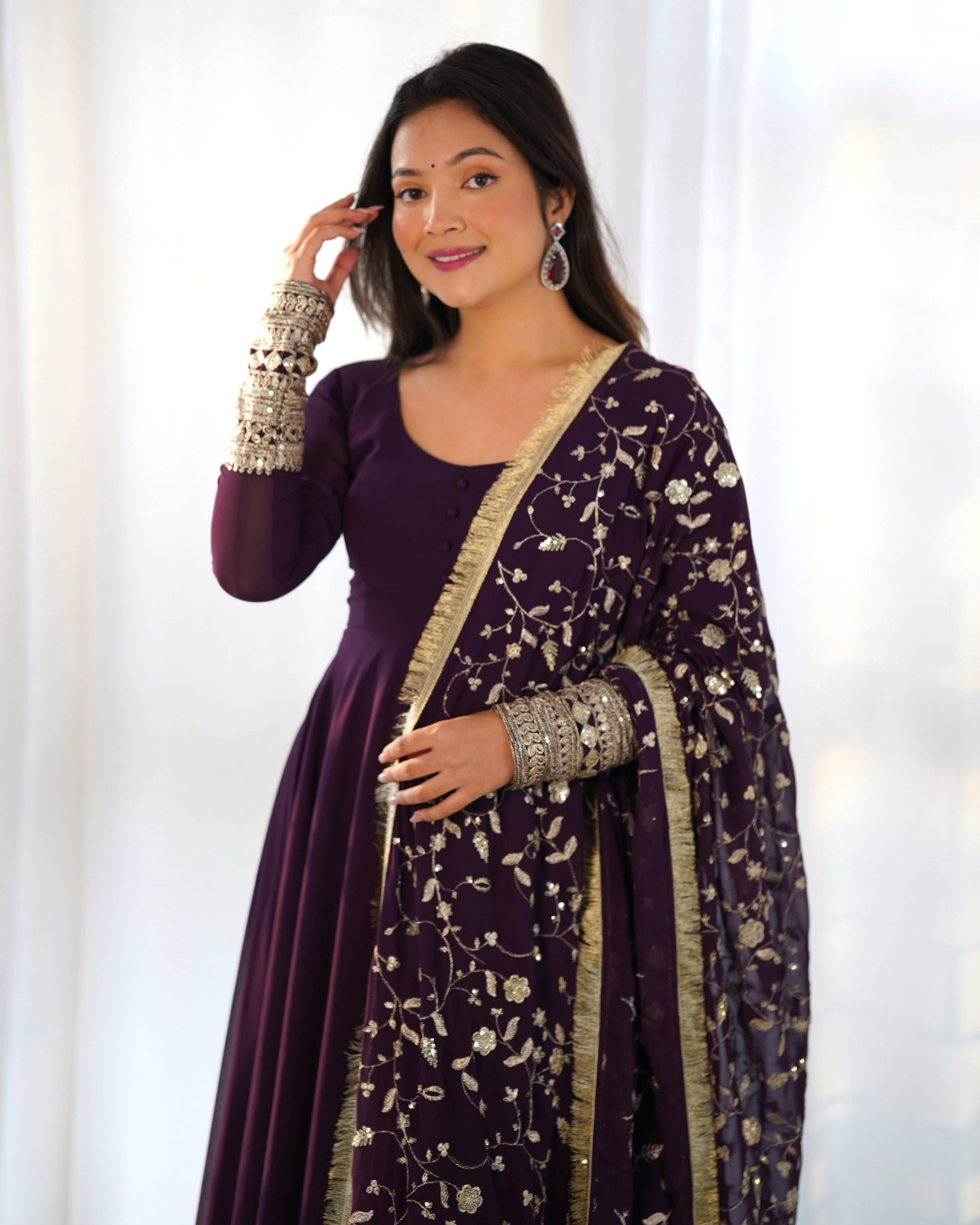 Radiant Faux Georgette Fully Flared Designer Anarkali Pant Suit - Ethnicwish