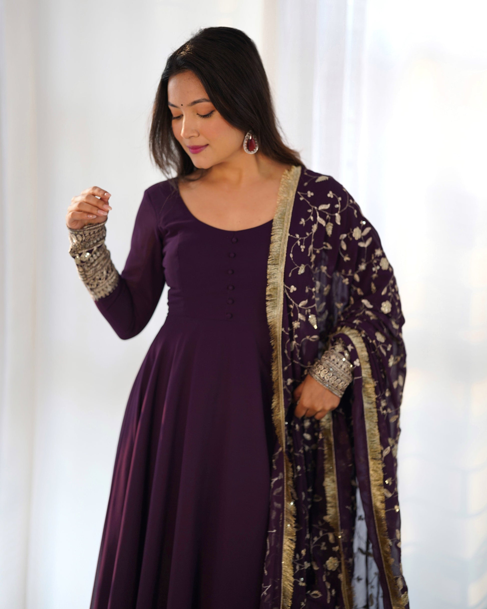 Radiant Faux Georgette Fully Flared Designer Anarkali Pant Suit - Ethnicwish