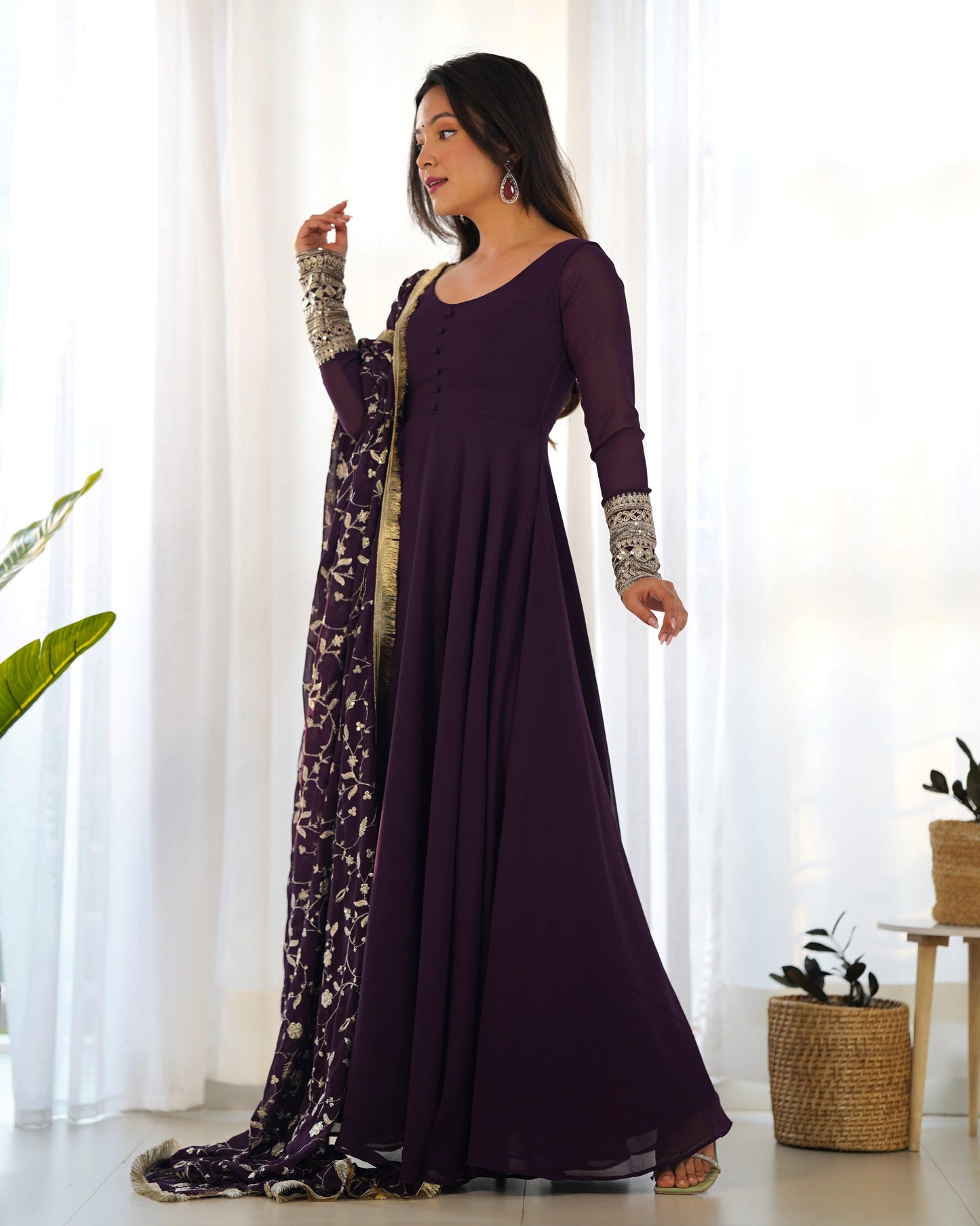 Radiant Faux Georgette Fully Flared Designer Anarkali Pant Suit - Ethnicwish