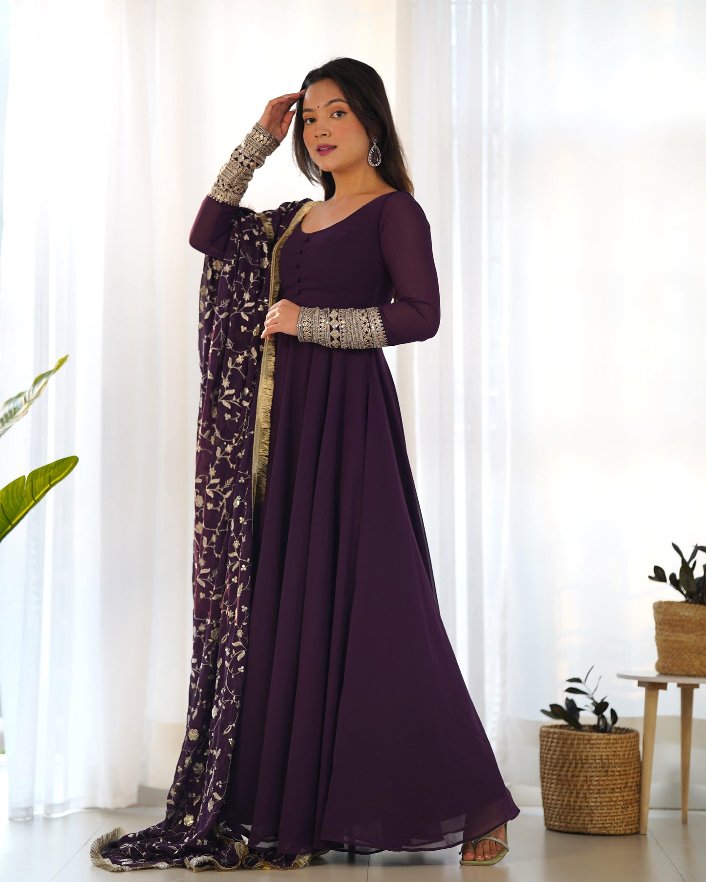Radiant Faux Georgette Fully Flared Designer Anarkali Pant Suit - Ethnicwish