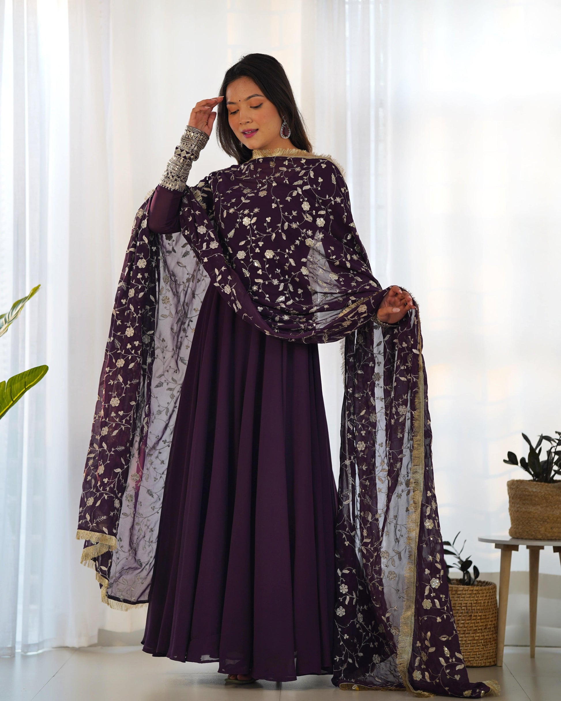 Radiant Faux Georgette Fully Flared Designer Anarkali Pant Suit - Ethnicwish