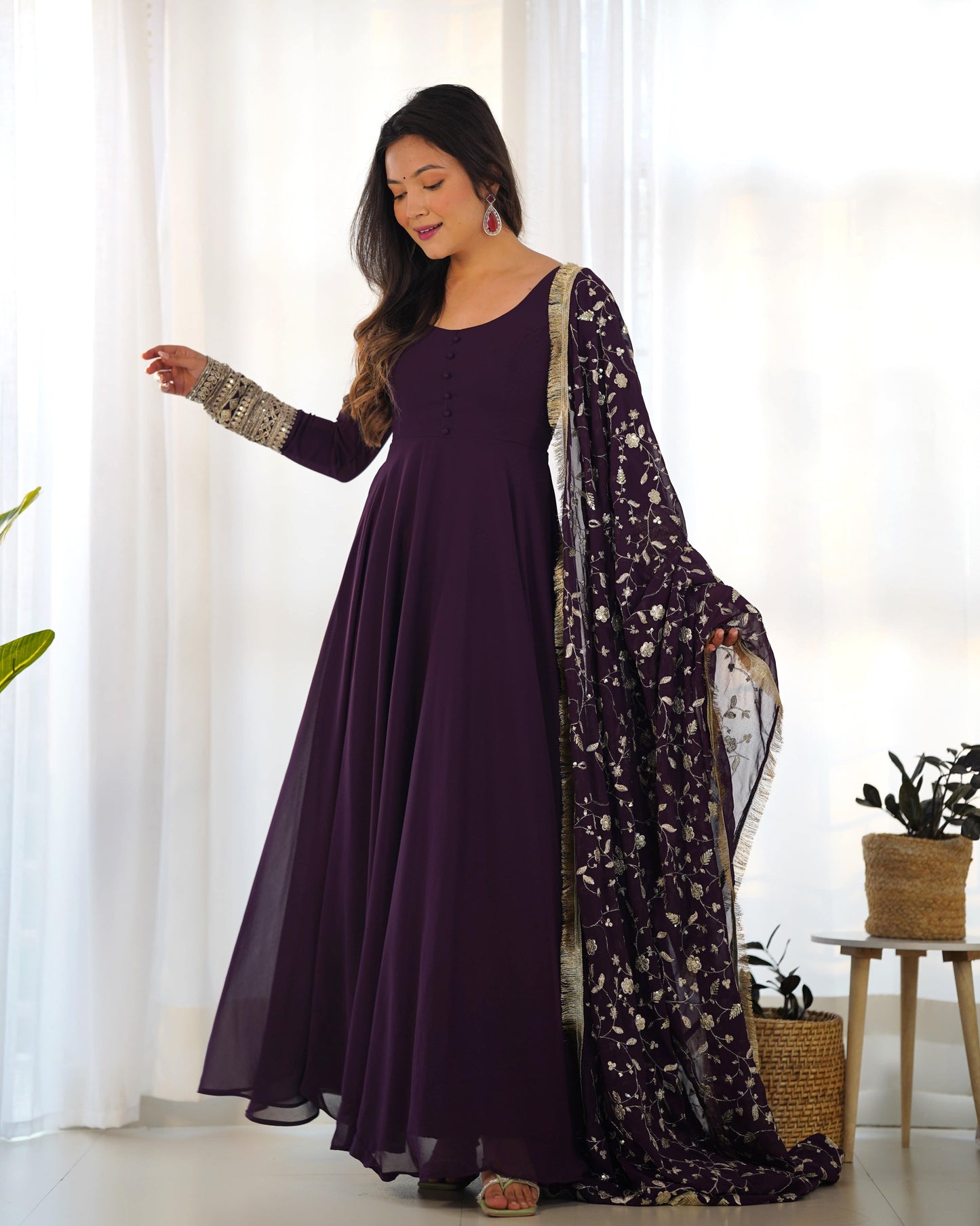 Radiant Faux Georgette Fully Flared Designer Anarkali Pant Suit - Ethnicwish