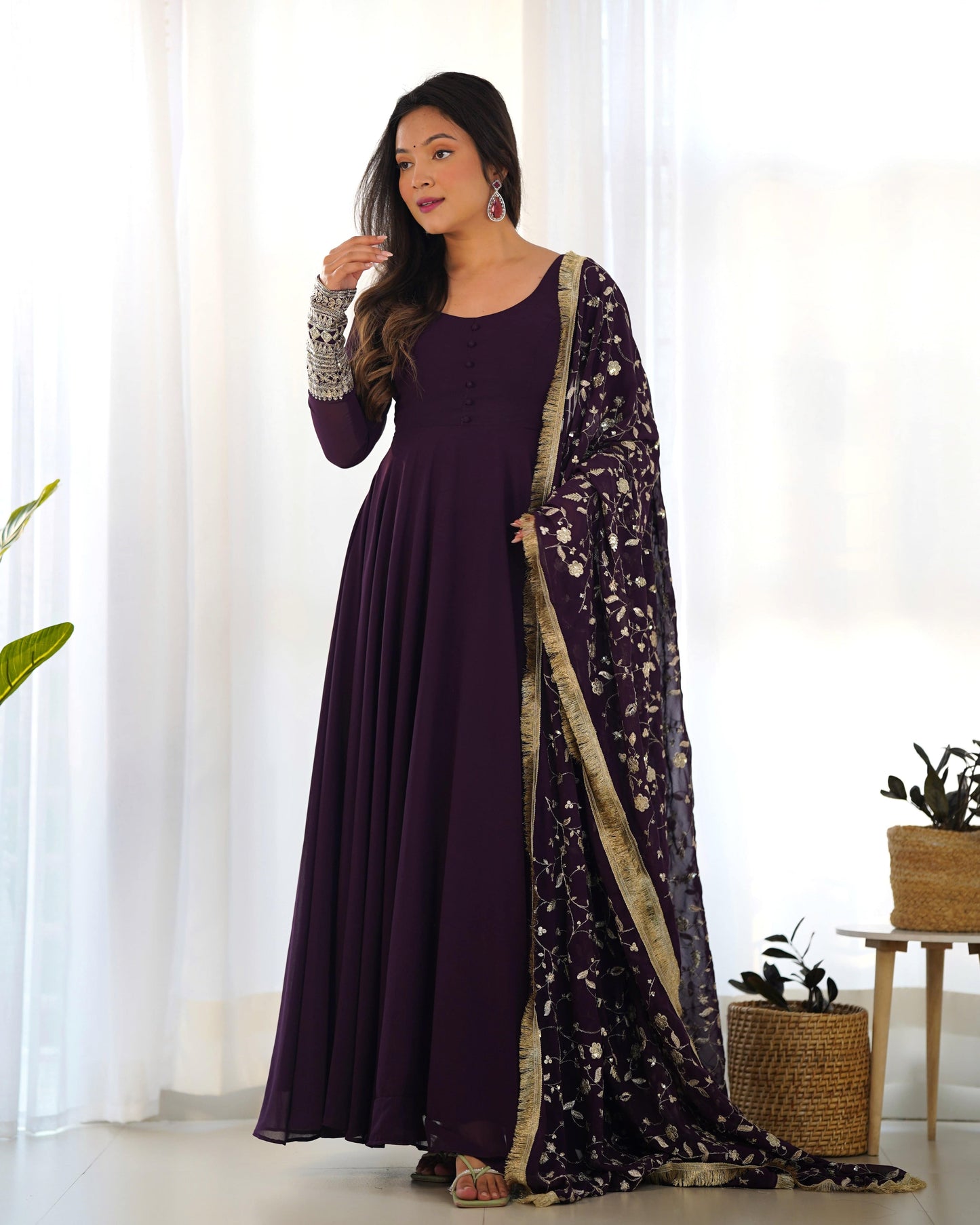 Radiant Faux Georgette Fully Flared Designer Anarkali Pant Suit - Ethnicwish