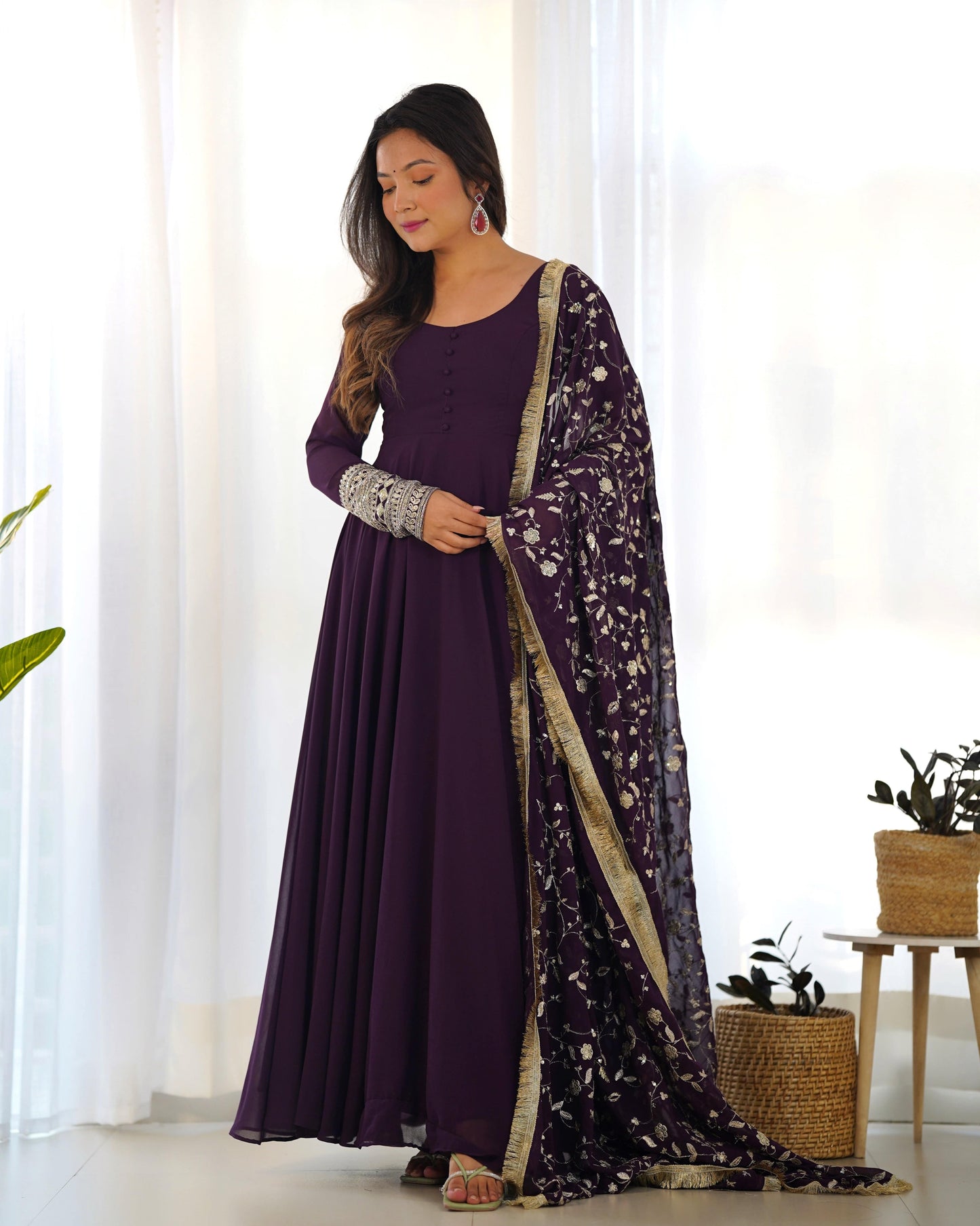 Radiant Faux Georgette Fully Flared Designer Anarkali Pant Suit - Ethnicwish