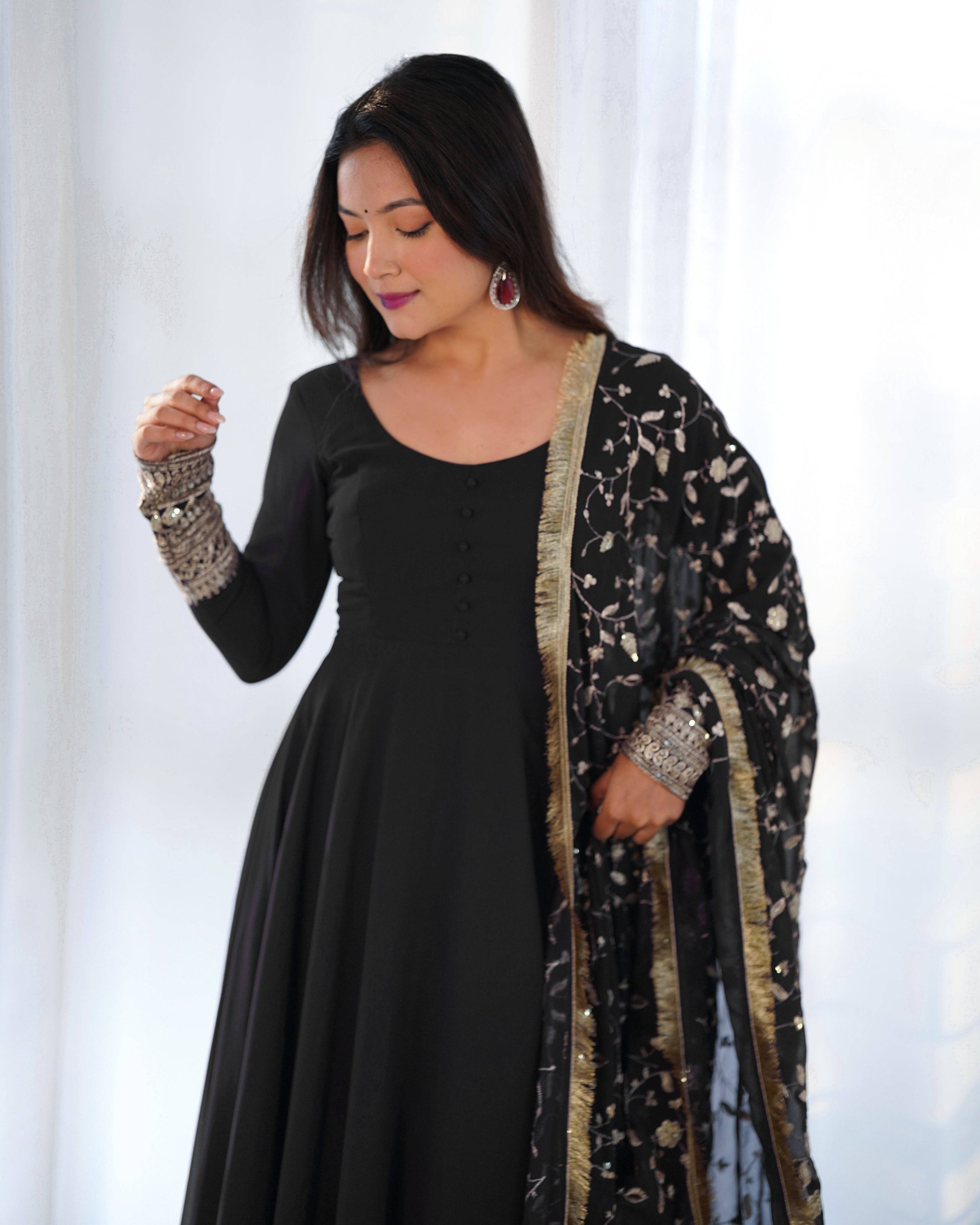 Radiant Faux Georgette Fully Flared Designer Anarkali Pant Suit - Ethnicwish
