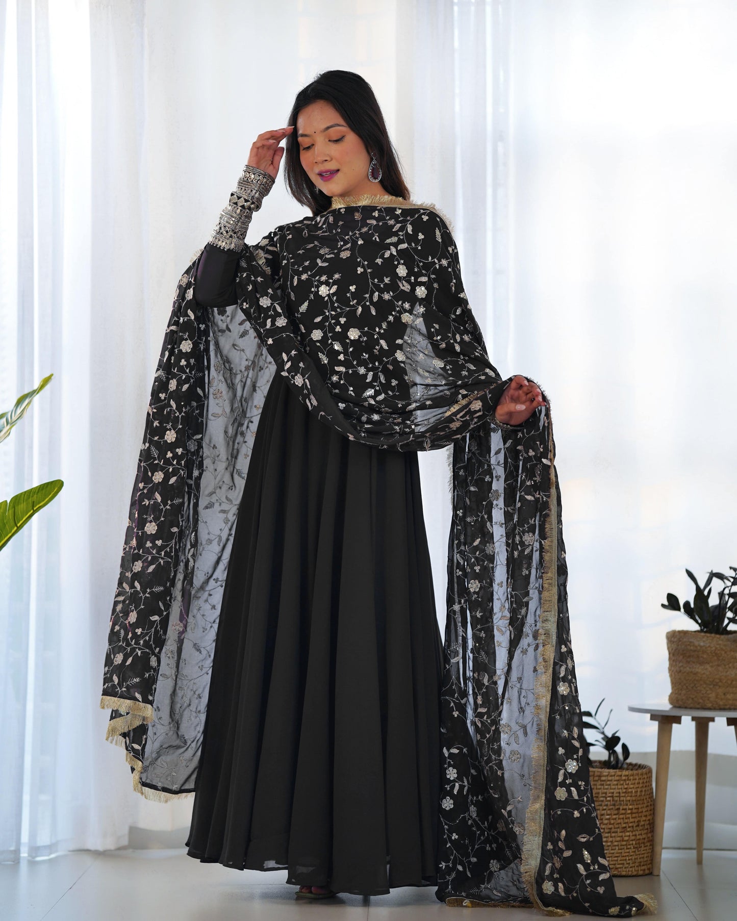 Radiant Faux Georgette Fully Flared Designer Anarkali Pant Suit - Ethnicwish