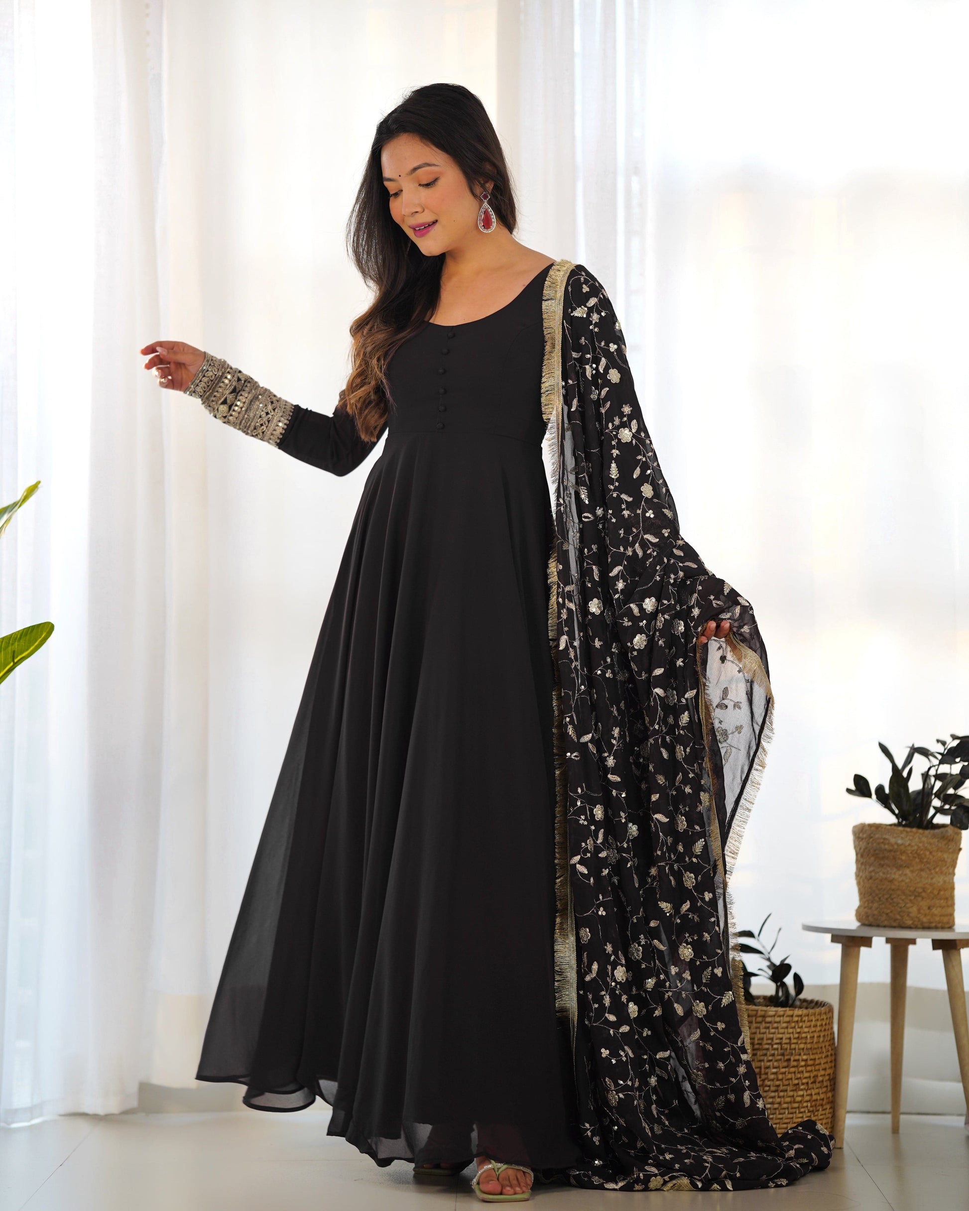 Radiant Faux Georgette Fully Flared Designer Anarkali Pant Suit - Ethnicwish