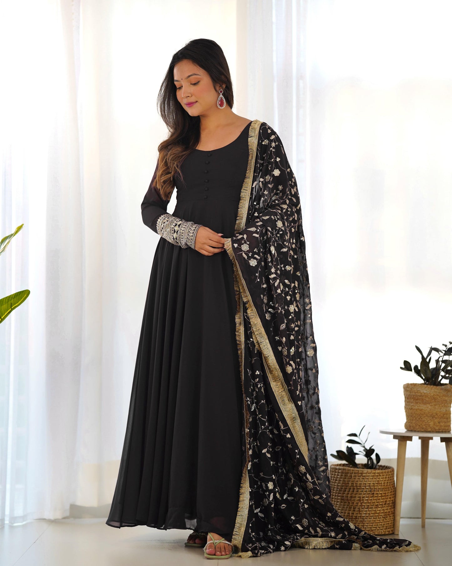 Radiant Faux Georgette Fully Flared Designer Anarkali Pant Suit - Ethnicwish