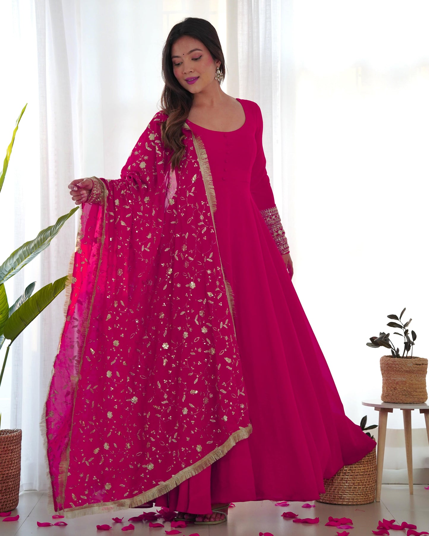Radiant Faux Georgette Fully Flared Designer Anarkali Pant Suit - Ethnicwish