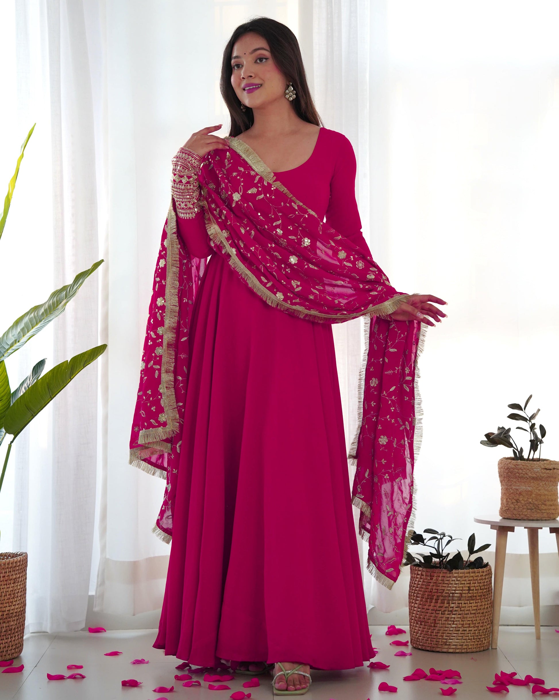 Radiant Faux Georgette Fully Flared Designer Anarkali Pant Suit - Ethnicwish