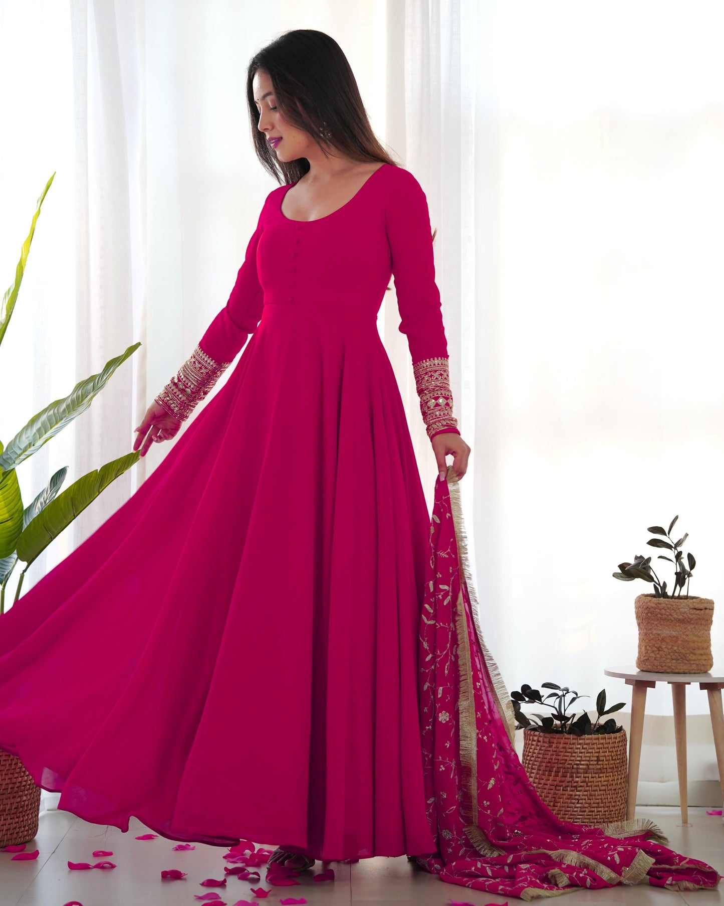 Radiant Faux Georgette Fully Flared Designer Anarkali Pant Suit - Ethnicwish