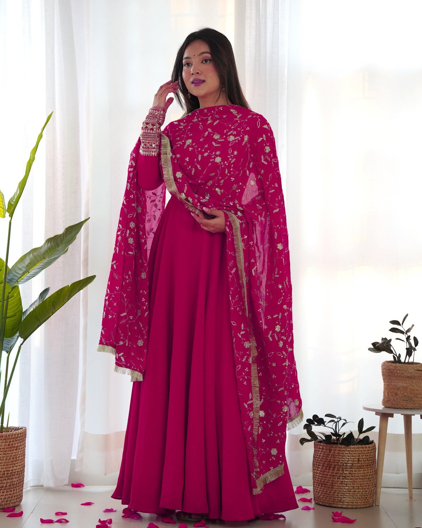 Radiant Faux Georgette Fully Flared Designer Anarkali Pant Suit - Ethnicwish