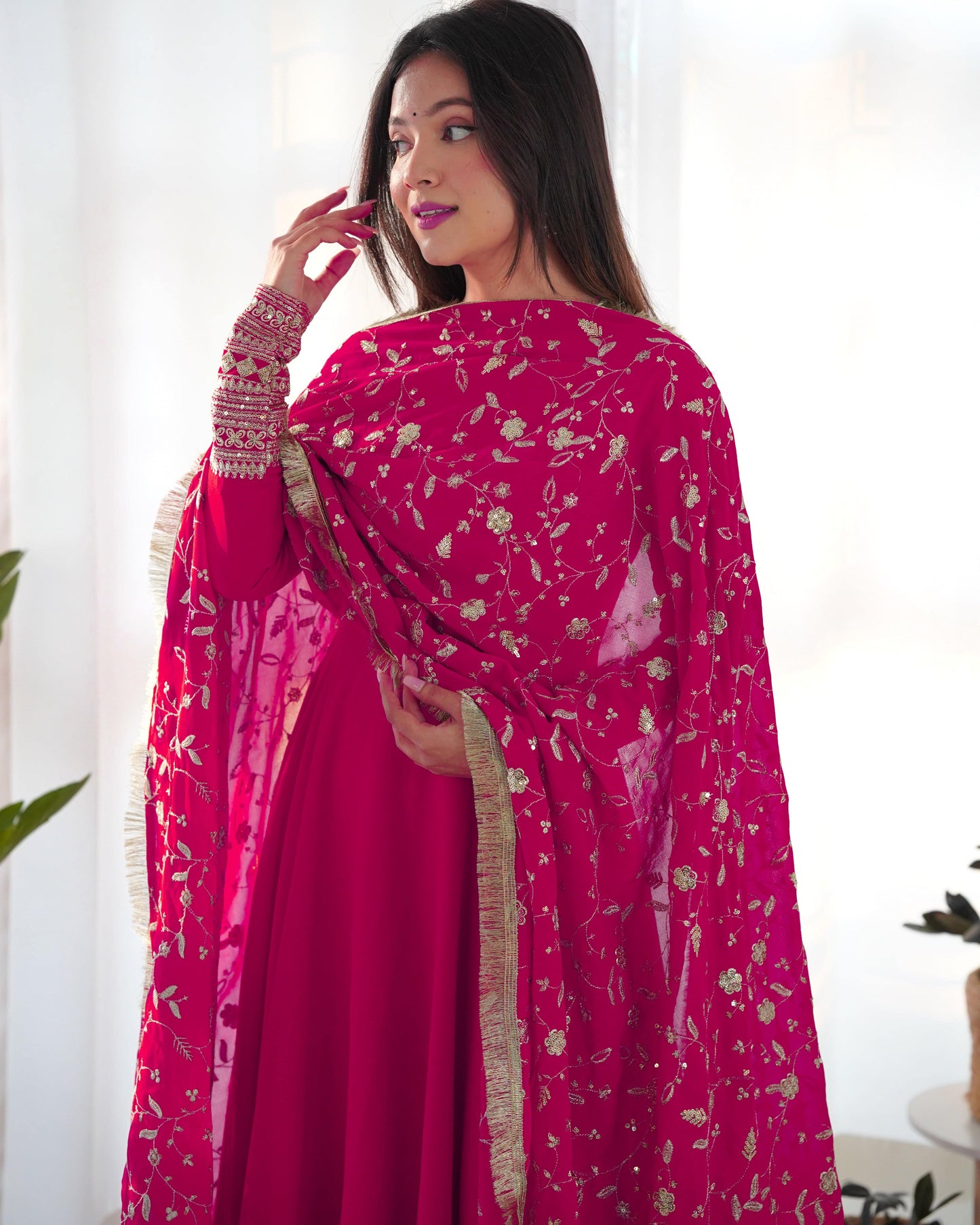 Radiant Faux Georgette Fully Flared Designer Anarkali Pant Suit - Ethnicwish