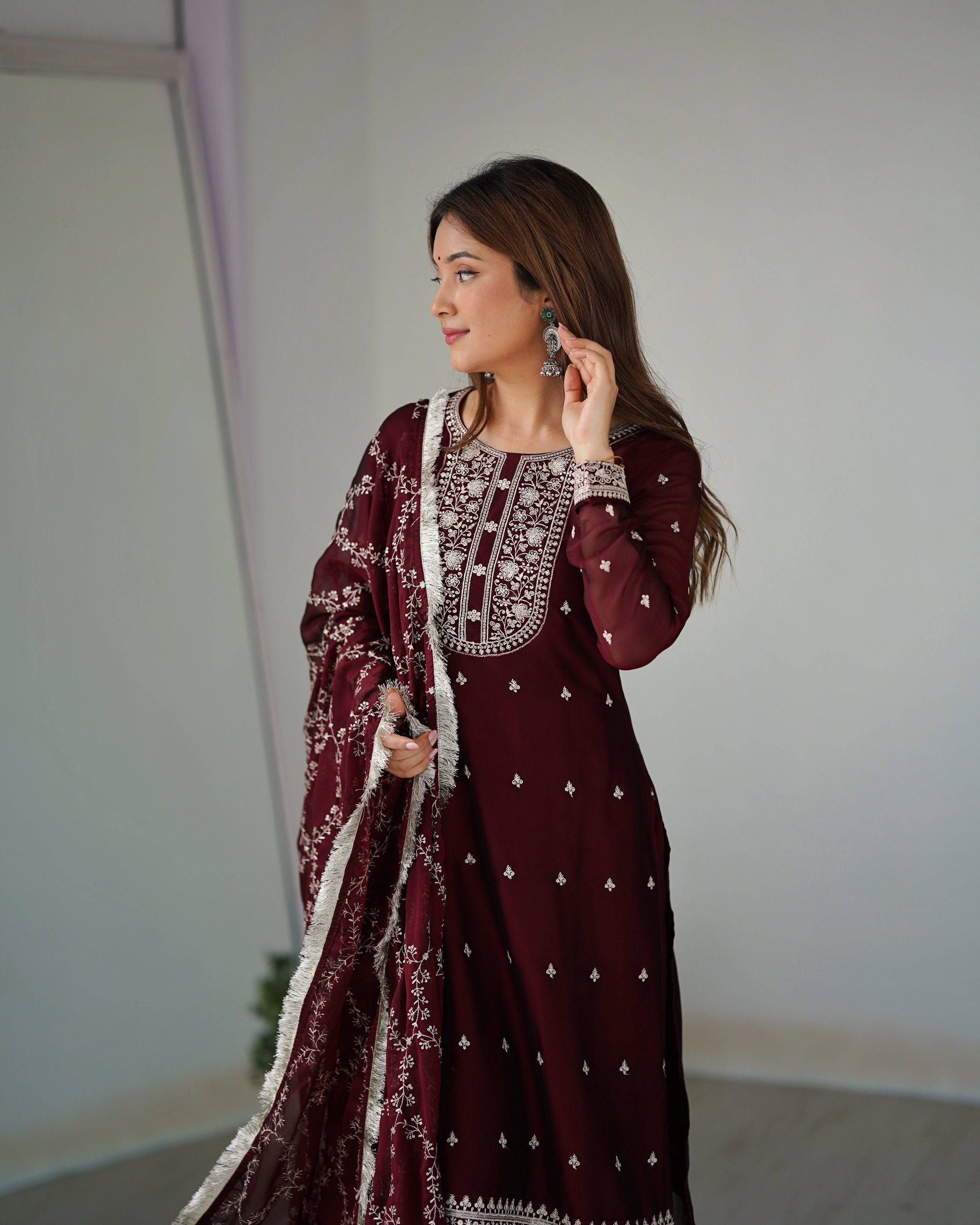 Appealing Rangoli Silk Sequins Embroidered Straight Top Pant Suit - Ethnicwish
