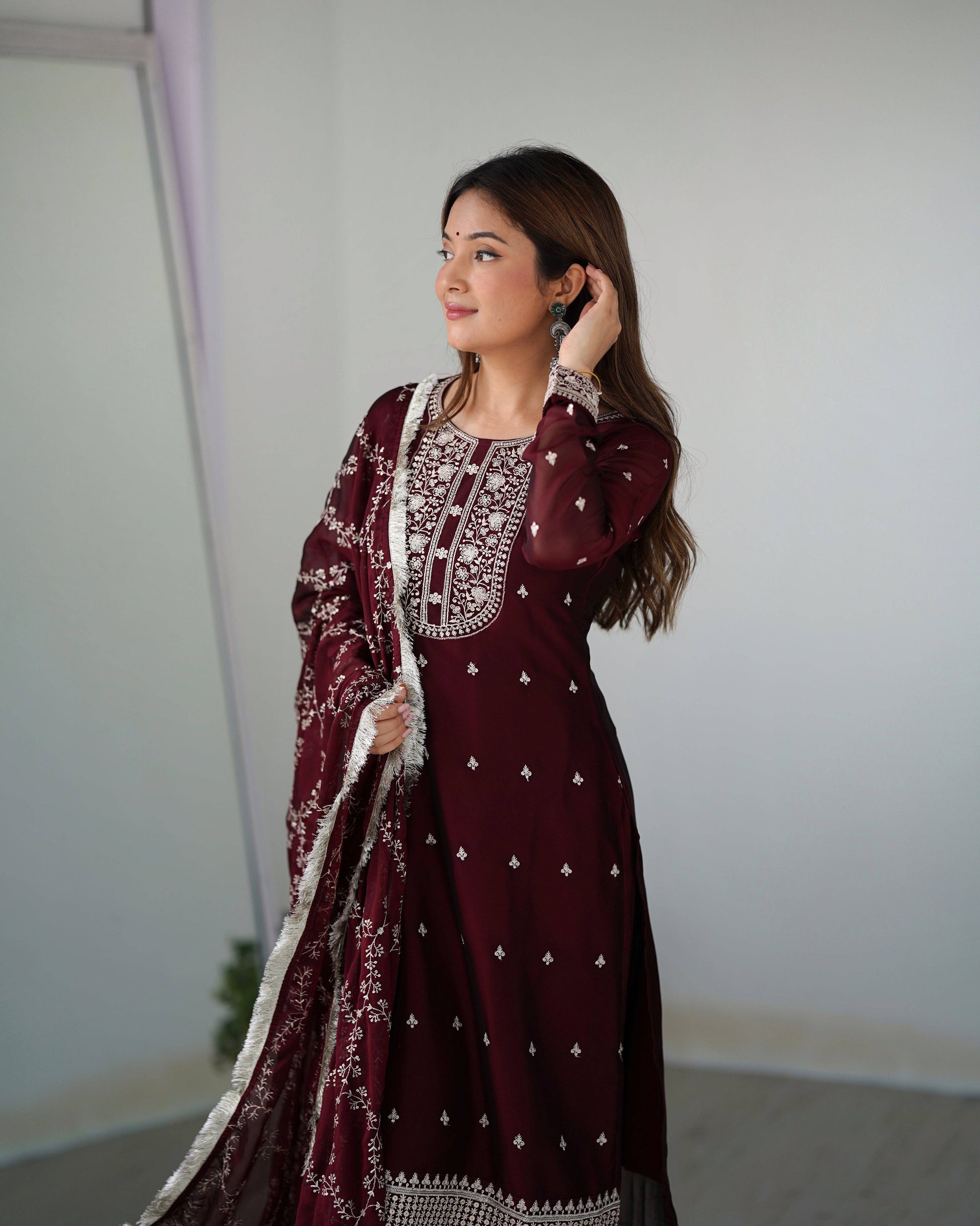 Appealing Rangoli Silk Sequins Embroidered Straight Top Pant Suit - Ethnicwish