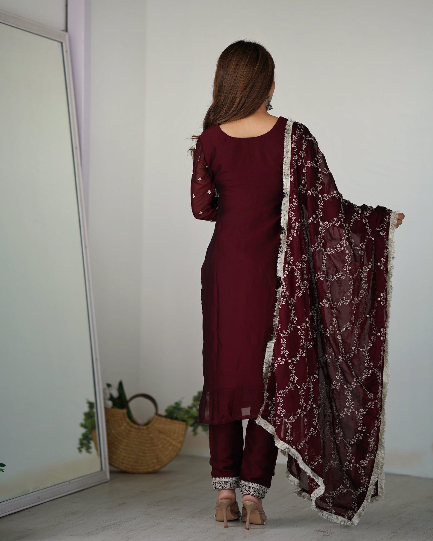 Appealing Rangoli Silk Sequins Embroidered Straight Top Pant Suit - Ethnicwish
