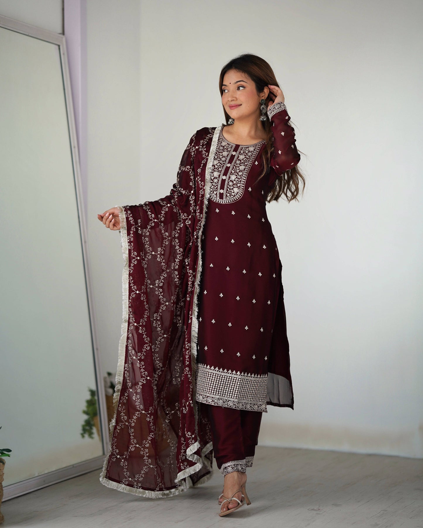 Appealing Rangoli Silk Sequins Embroidered Straight Top Pant Suit - Ethnicwish