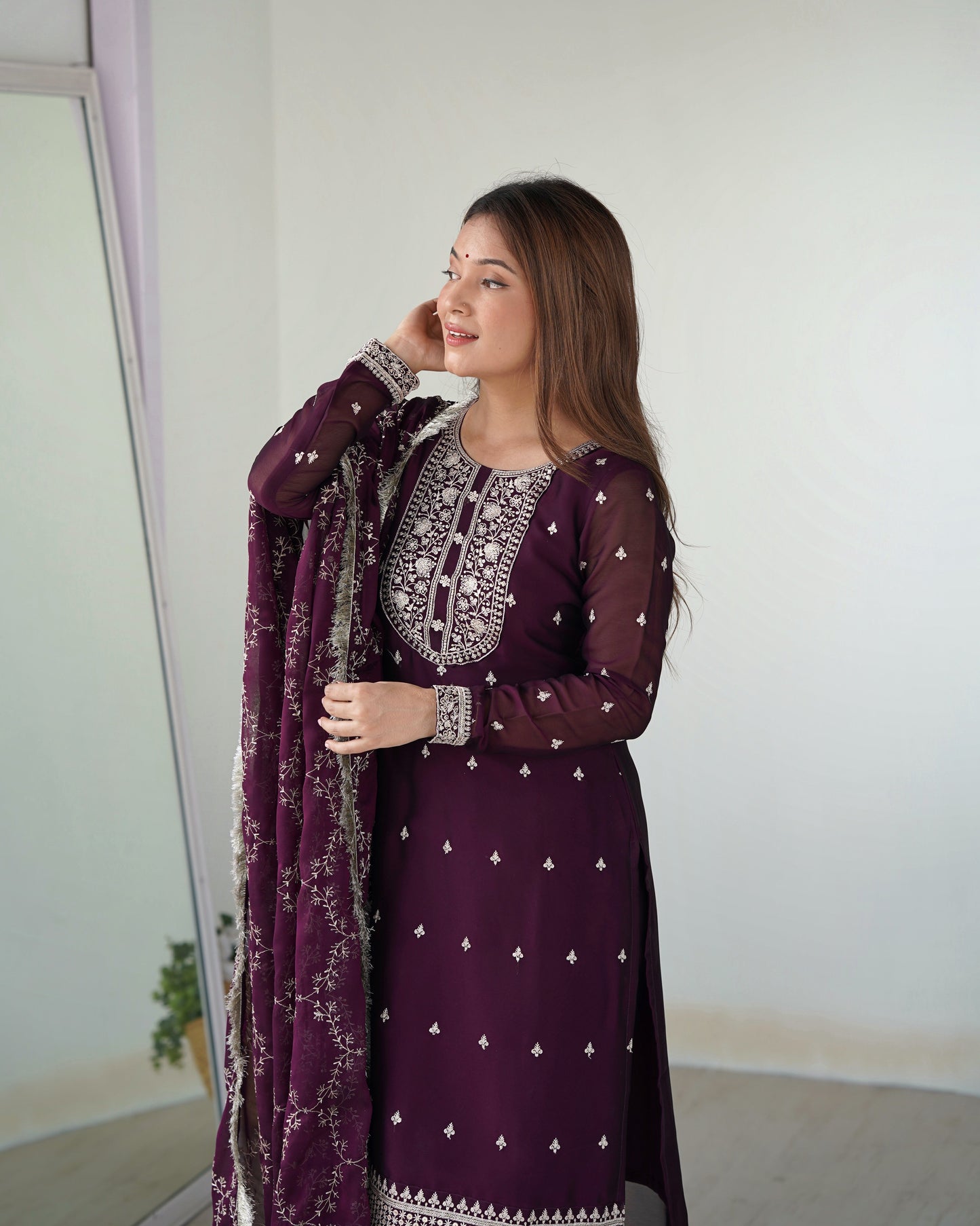 Appealing Rangoli Silk Sequins Embroidered Straight Top Pant Suit - Ethnicwish