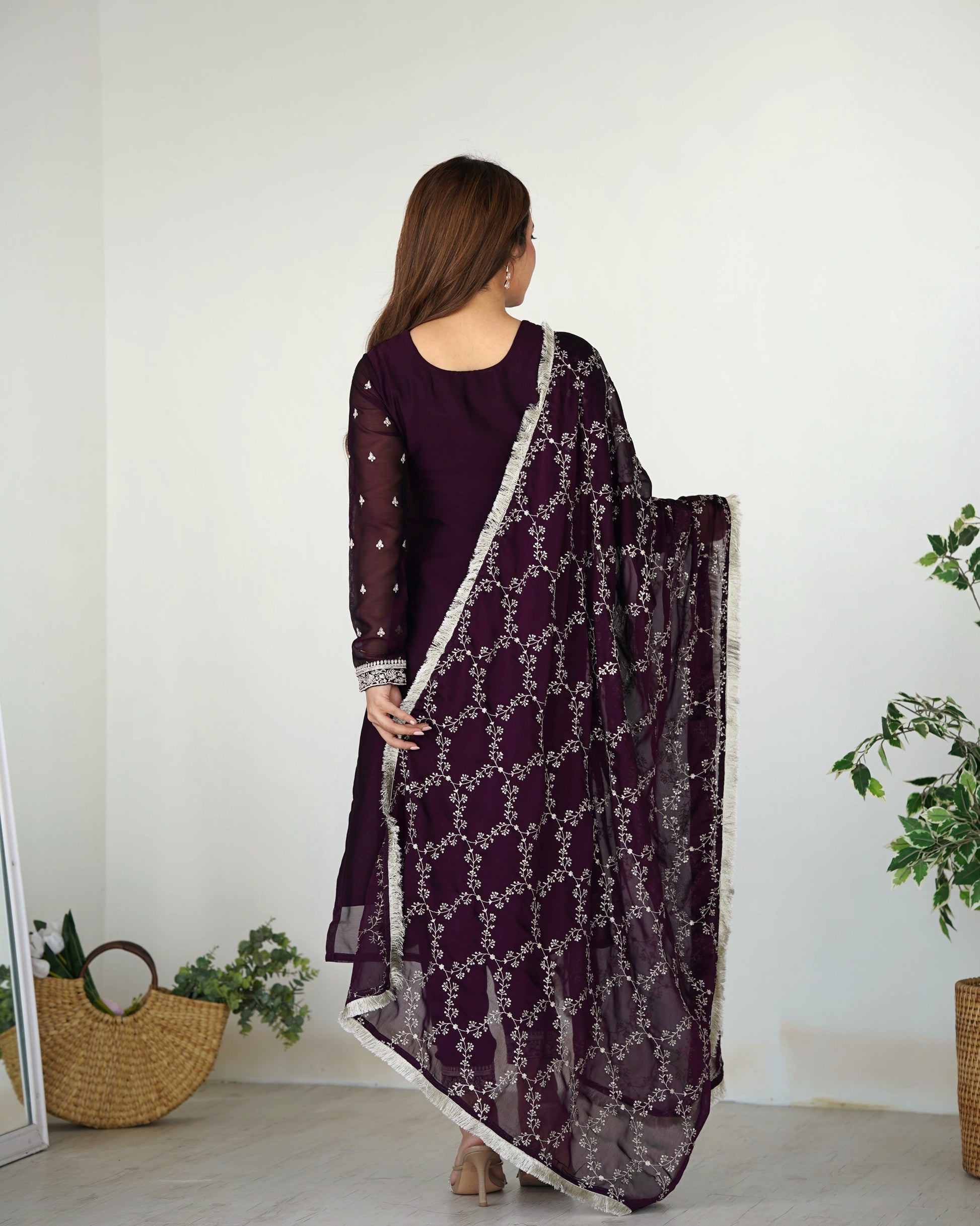 Appealing Rangoli Silk Sequins Embroidered Straight Top Pant Suit - Ethnicwish