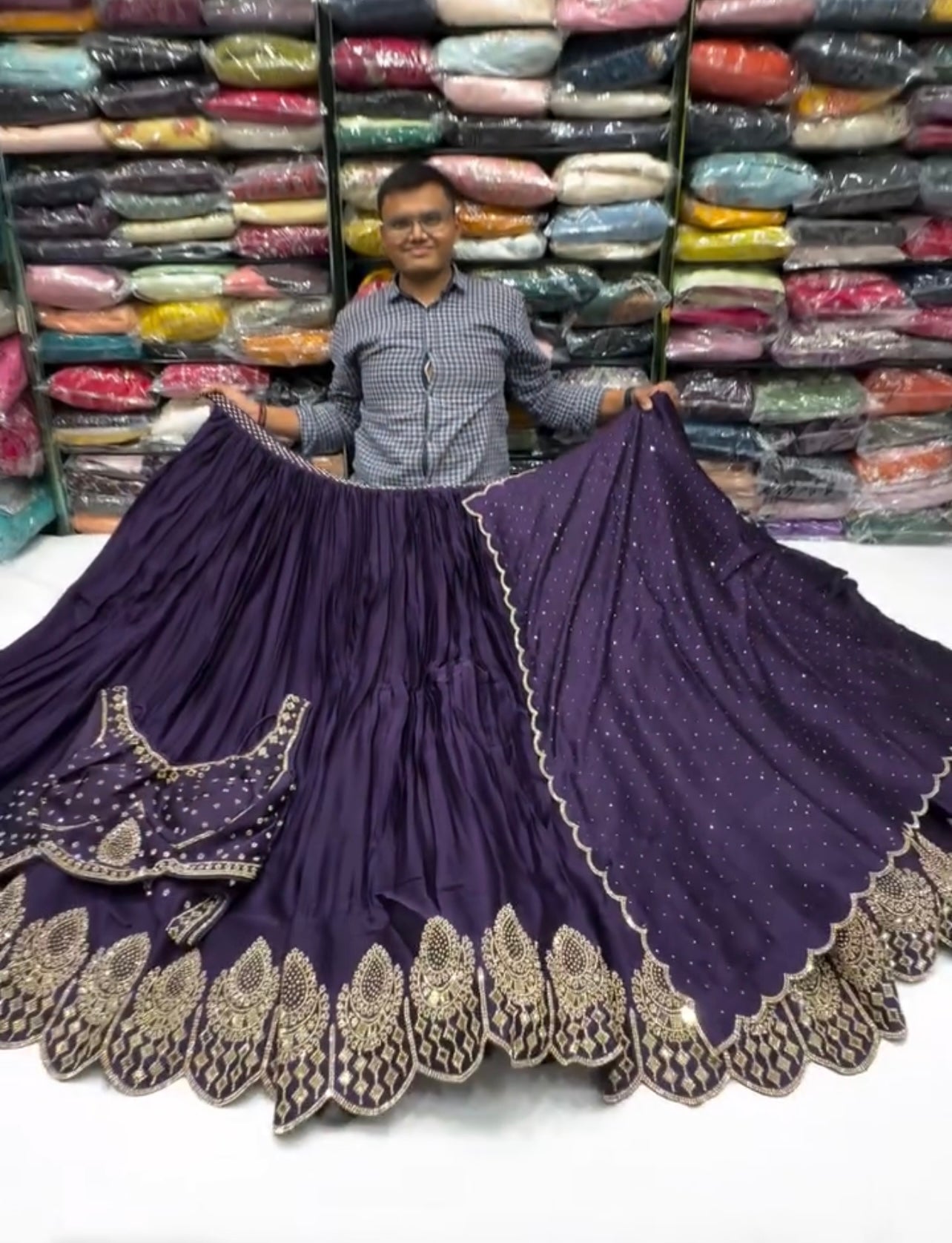 Premium Satin Silk Lehenga Choli with Stone & Real Mirror Work
