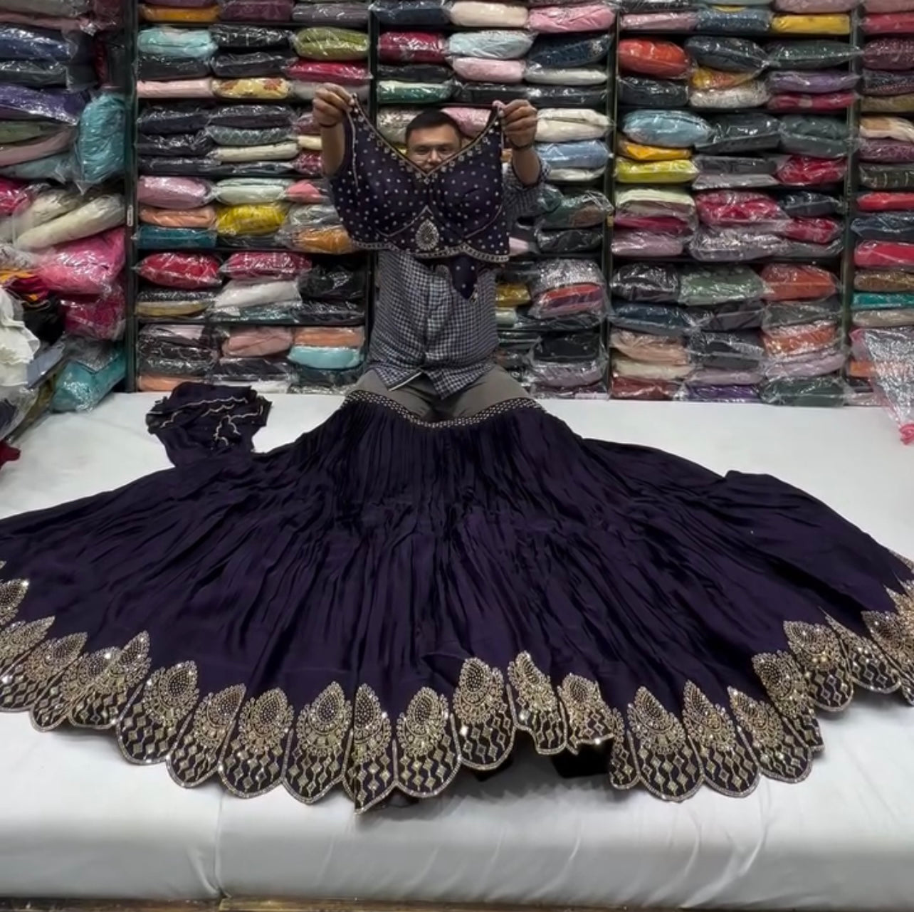 Premium Satin Silk Lehenga Choli with Stone & Real Mirror Work