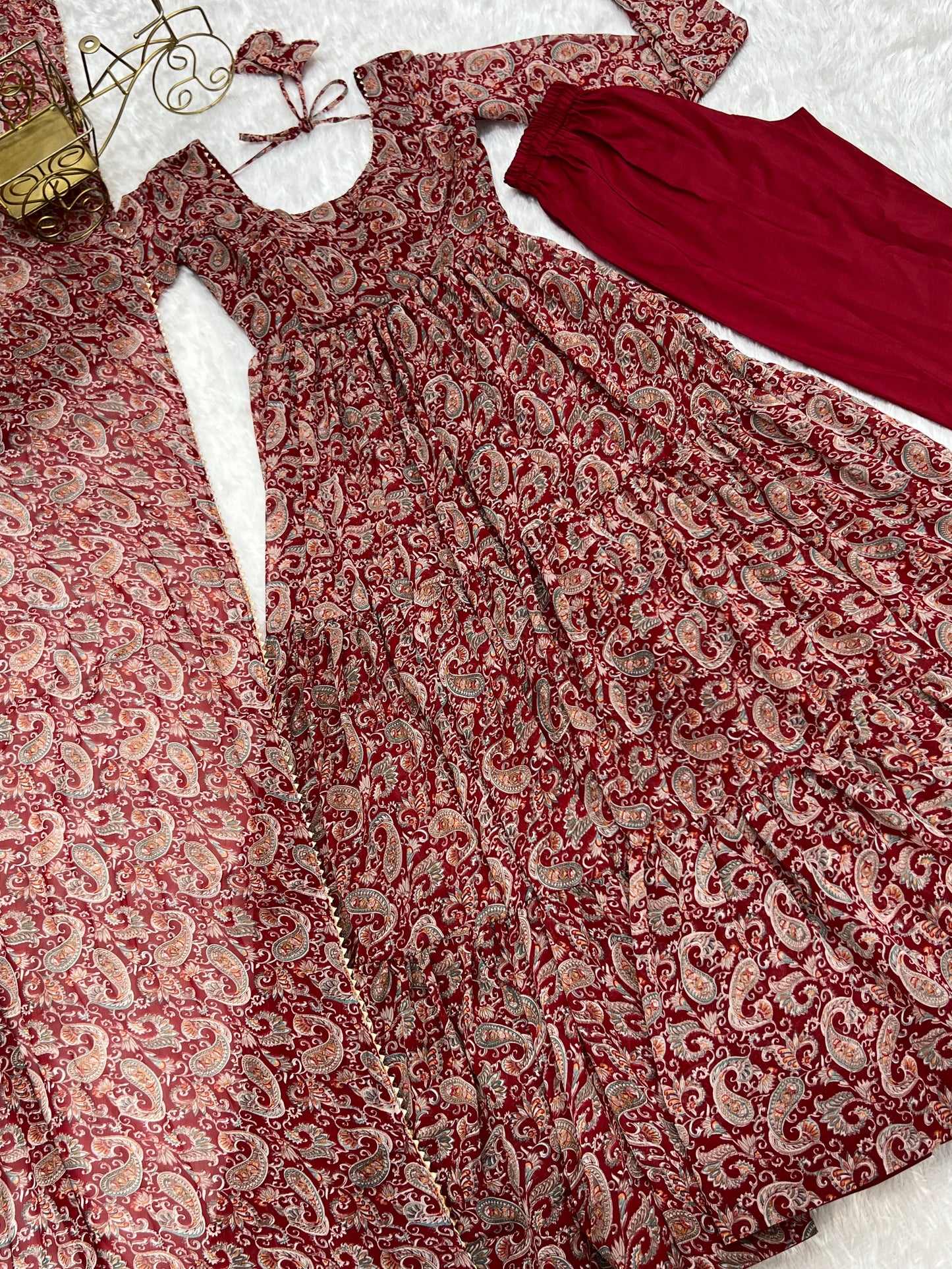 Winsome Faux Georgette Kalamkari Printed Anarkali Pant Suit - Ethnicwish