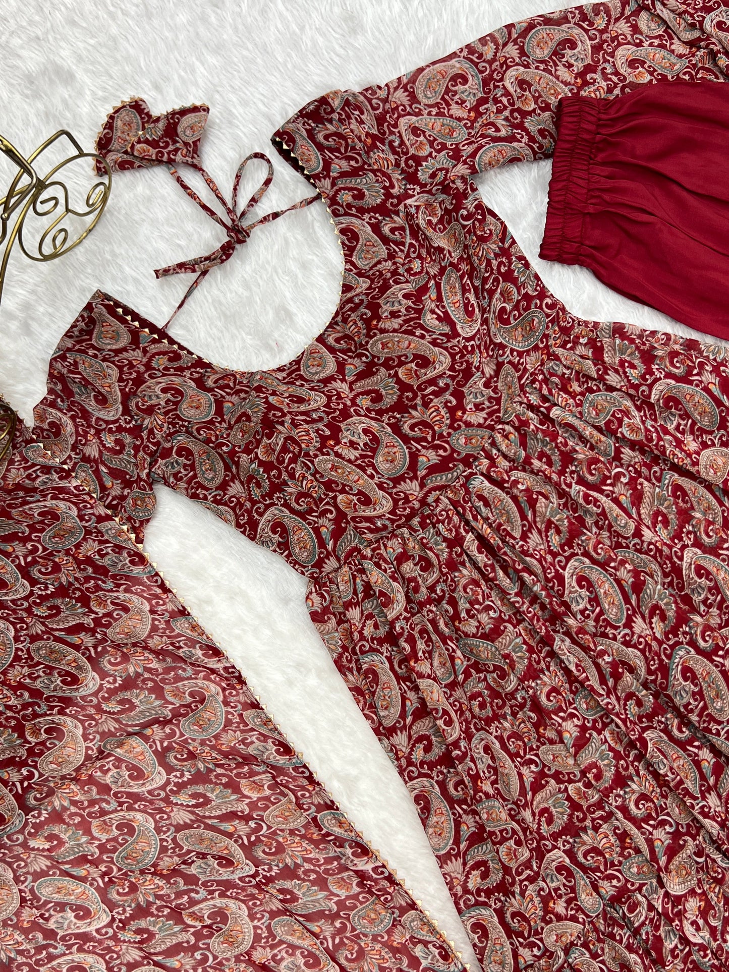 Winsome Faux Georgette Kalamkari Printed Anarkali Pant Suit - Ethnicwish