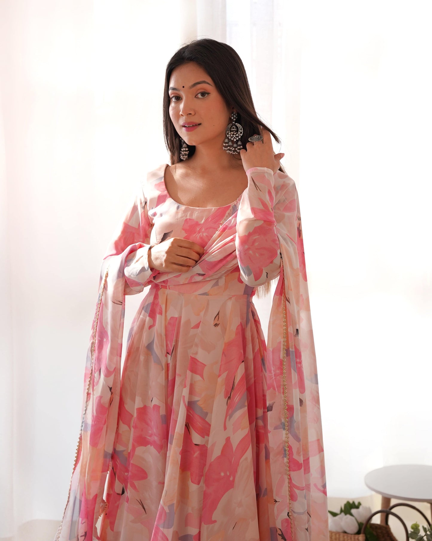 Bewitching Faux Georgette Printed Designer Anarkali Pant Suit - Ethnicwish
