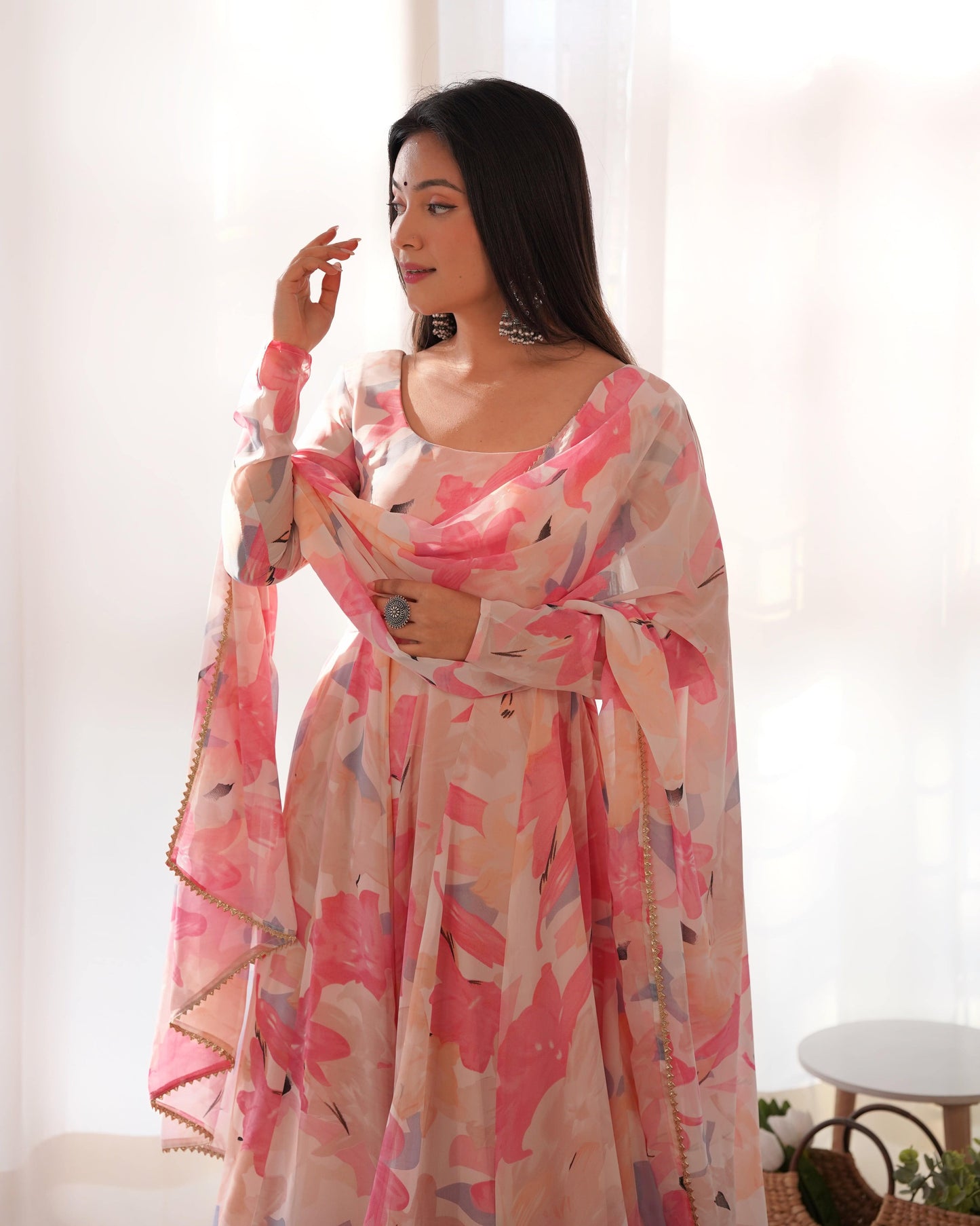 Bewitching Faux Georgette Printed Designer Anarkali Pant Suit - Ethnicwish