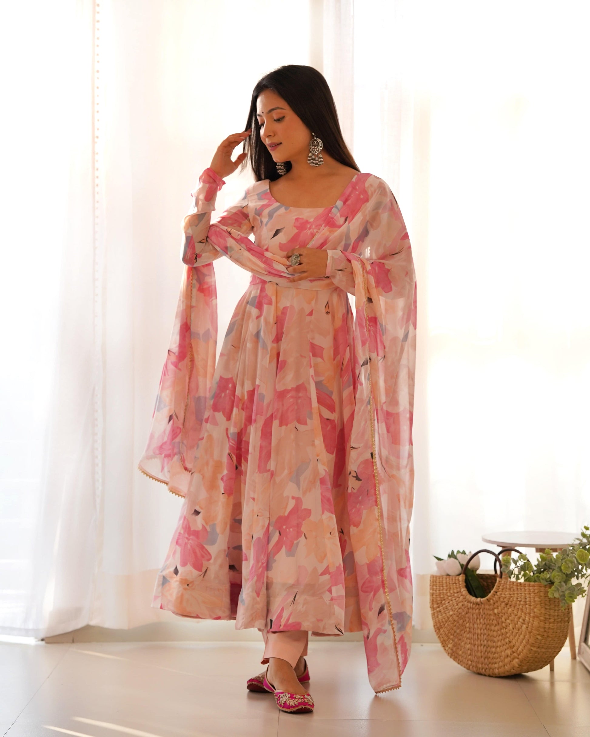 Bewitching Faux Georgette Printed Designer Anarkali Pant Suit - Ethnicwish